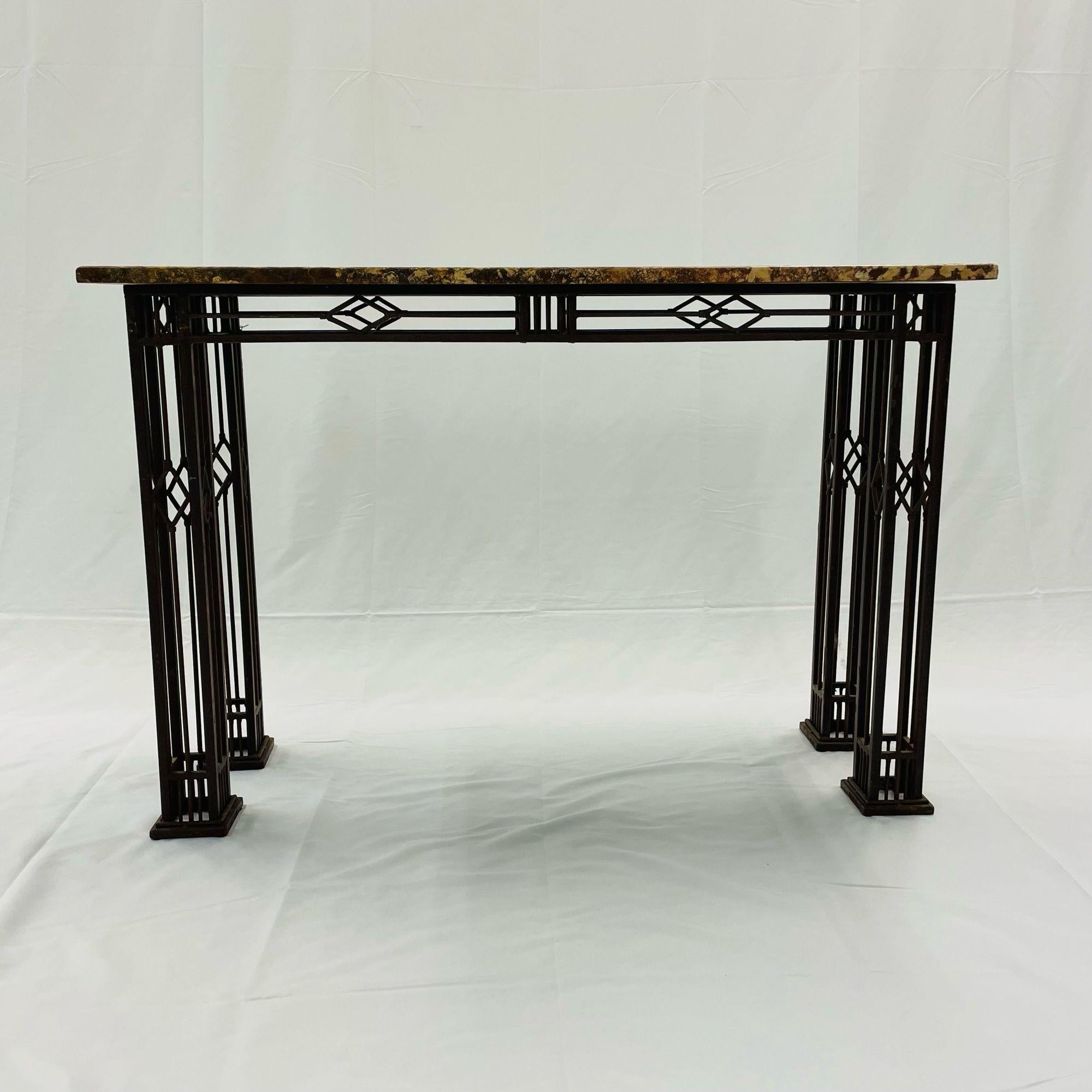 French Iron Work Console / Sofa Table, Marble Top In Good Condition For Sale In Manhasset, NY