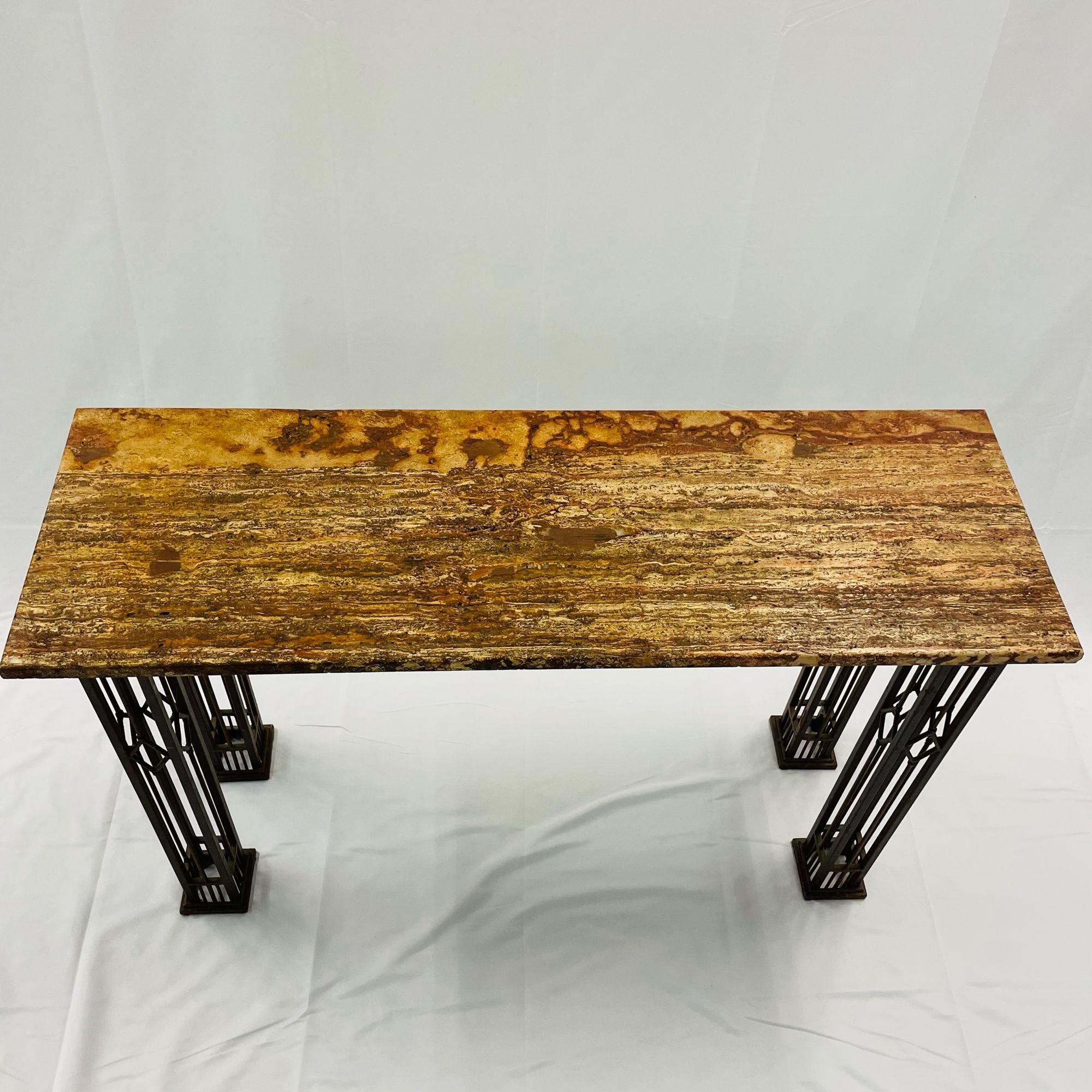 20th Century French Iron Work Console / Sofa Table, Marble Top For Sale