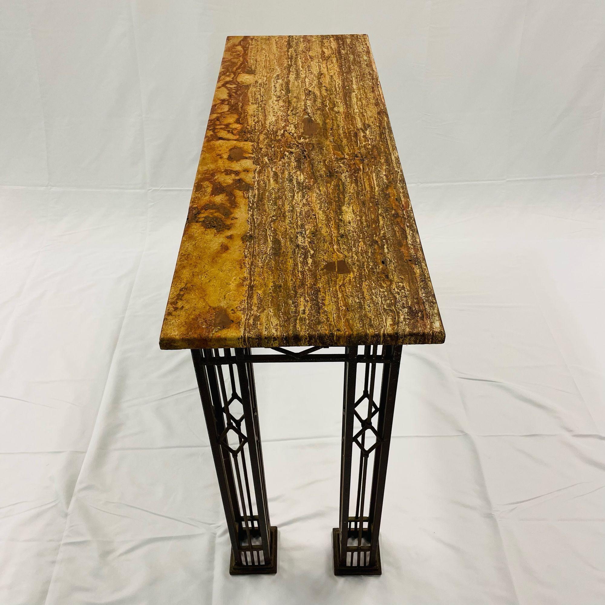 French Iron Work Console / Sofa Table, Marble Top For Sale 1