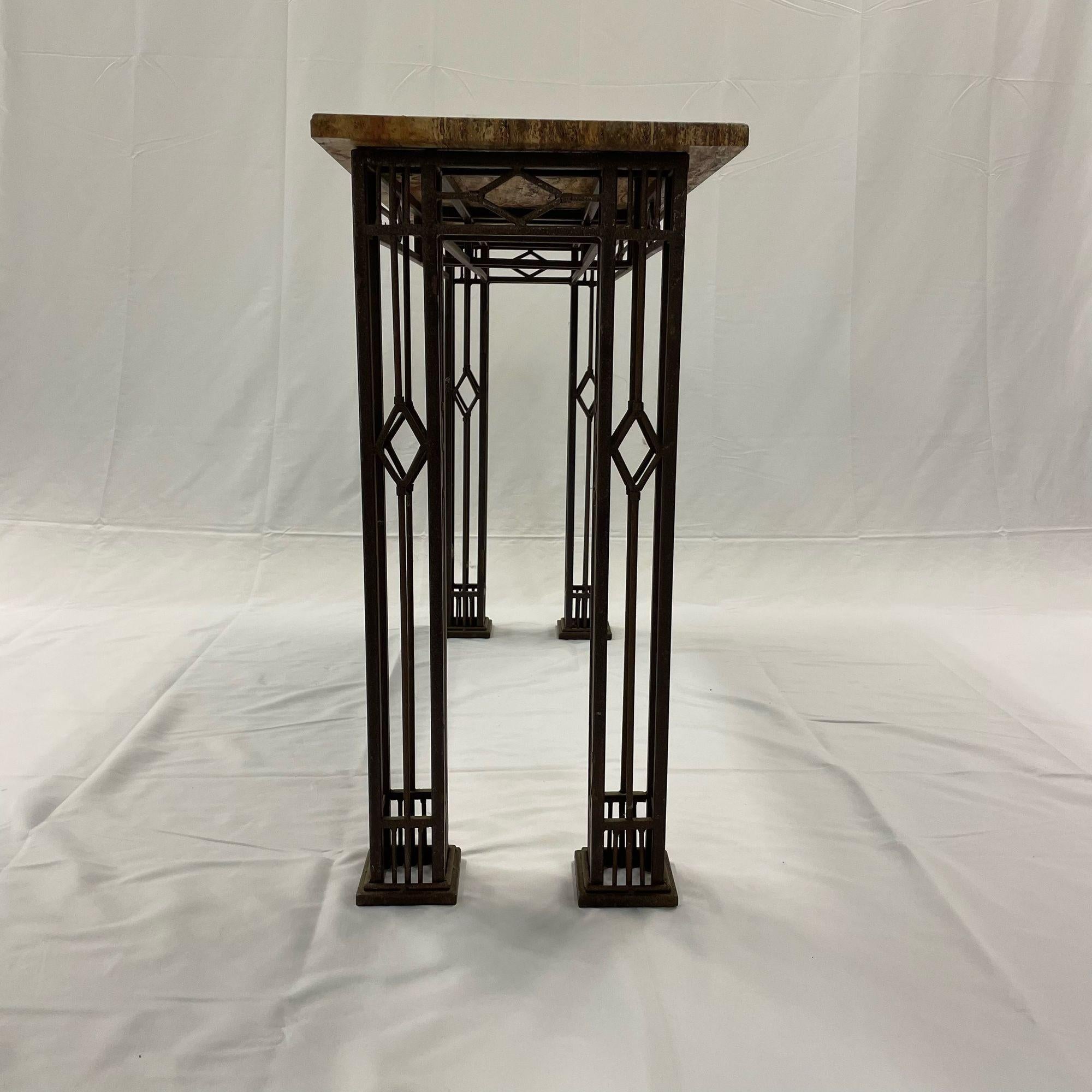 French Iron Work Console / Sofa Table, Marble Top For Sale 2