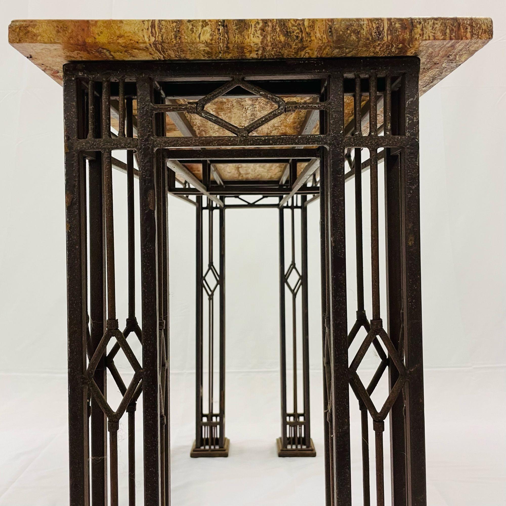 French Iron Work Console / Sofa Table, Marble Top For Sale 3