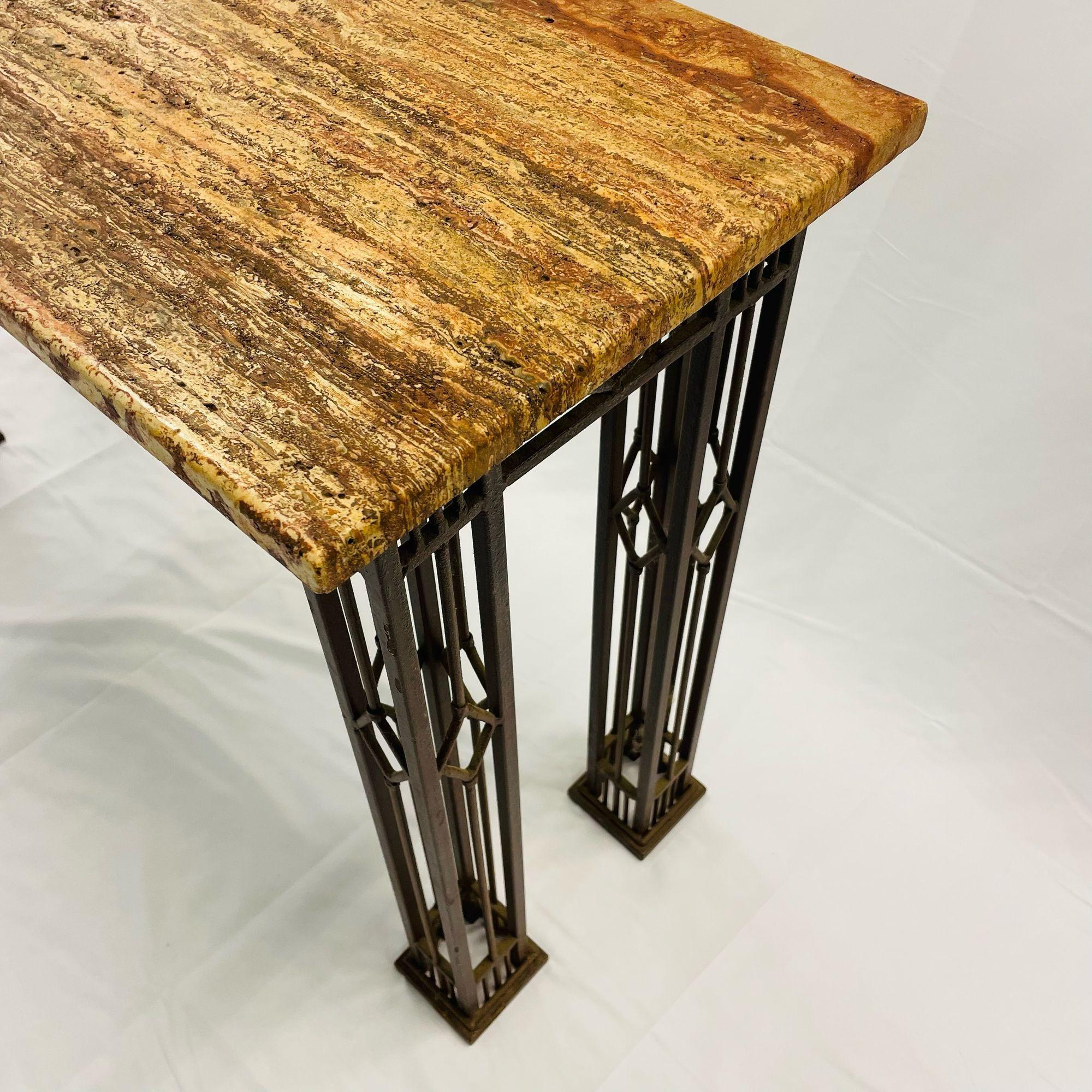 French Iron Work Console / Sofa Table, Marble Top For Sale 4