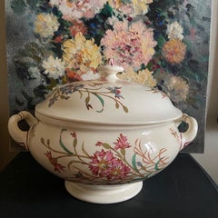 French Ironstone Lidded Tureen and platter "cornflower" by K&G Luneville