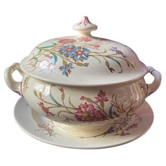 French Ironstone Lidded Tureen and platter "cornflower" by K&G Luneville