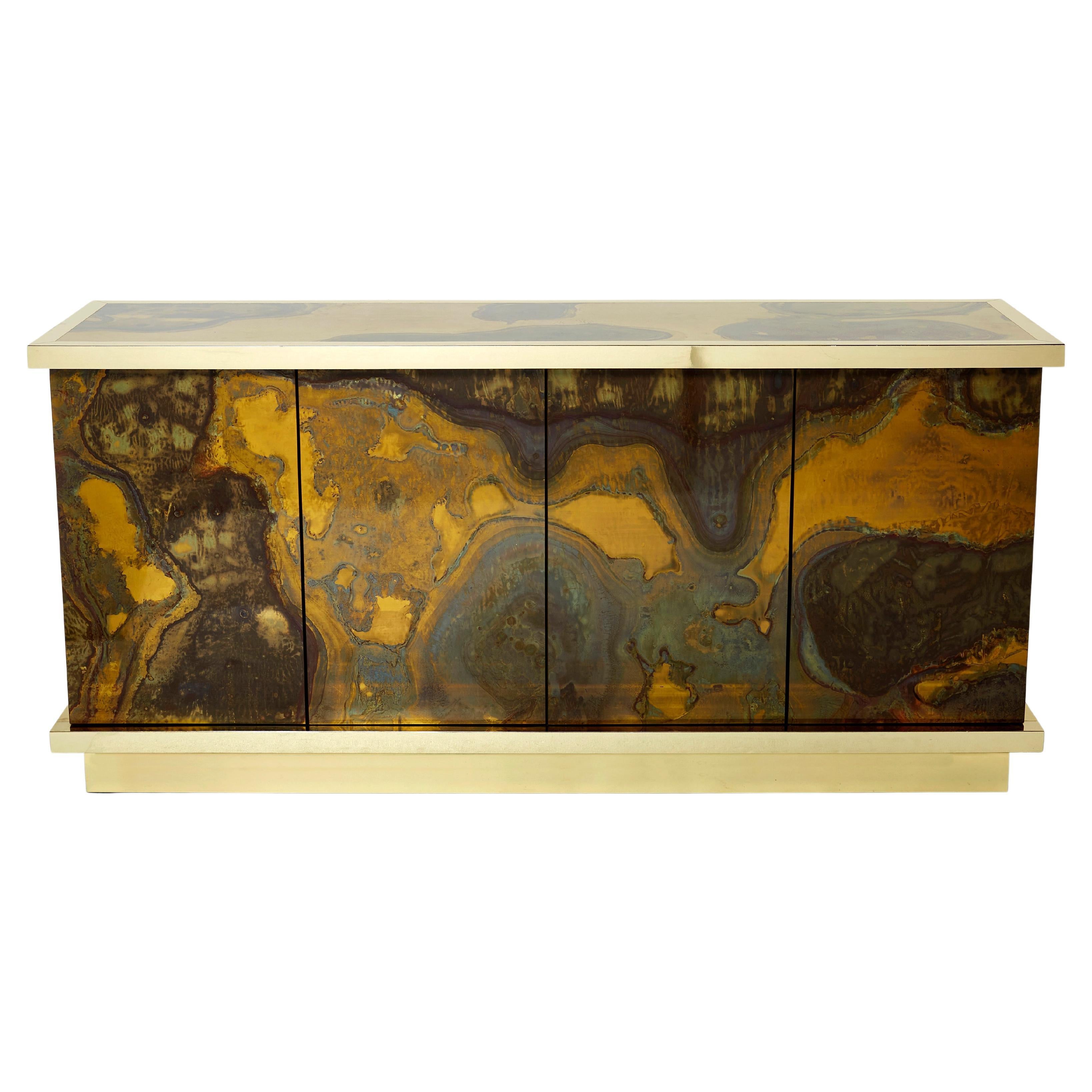 French Isabelle and Richard Faure Oxidized Brass Sideboard 1970s For Sale