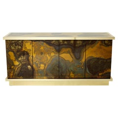French Isabelle and Richard Faure Oxidized Brass Sideboard 1970s
