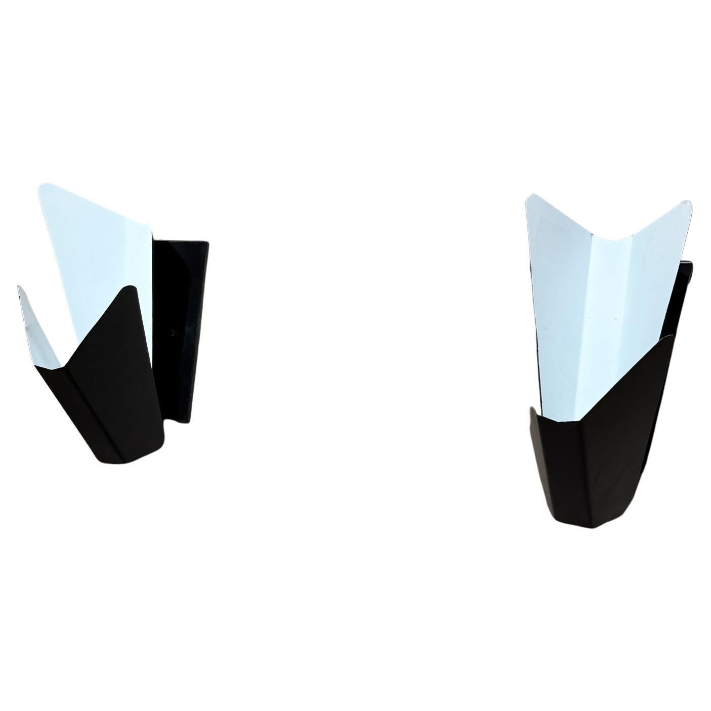 French-Italian Design Pablo Romo Black Metal Wall Sconce Pair For Sale