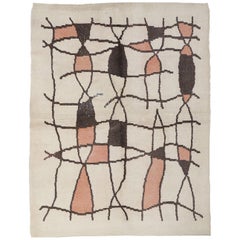 French Ivory Abstract Modernist Art Deco Rug