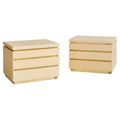 French Ivory + Brass Bedside Table by Jean Claude Mahey, 1970s - 2 Available