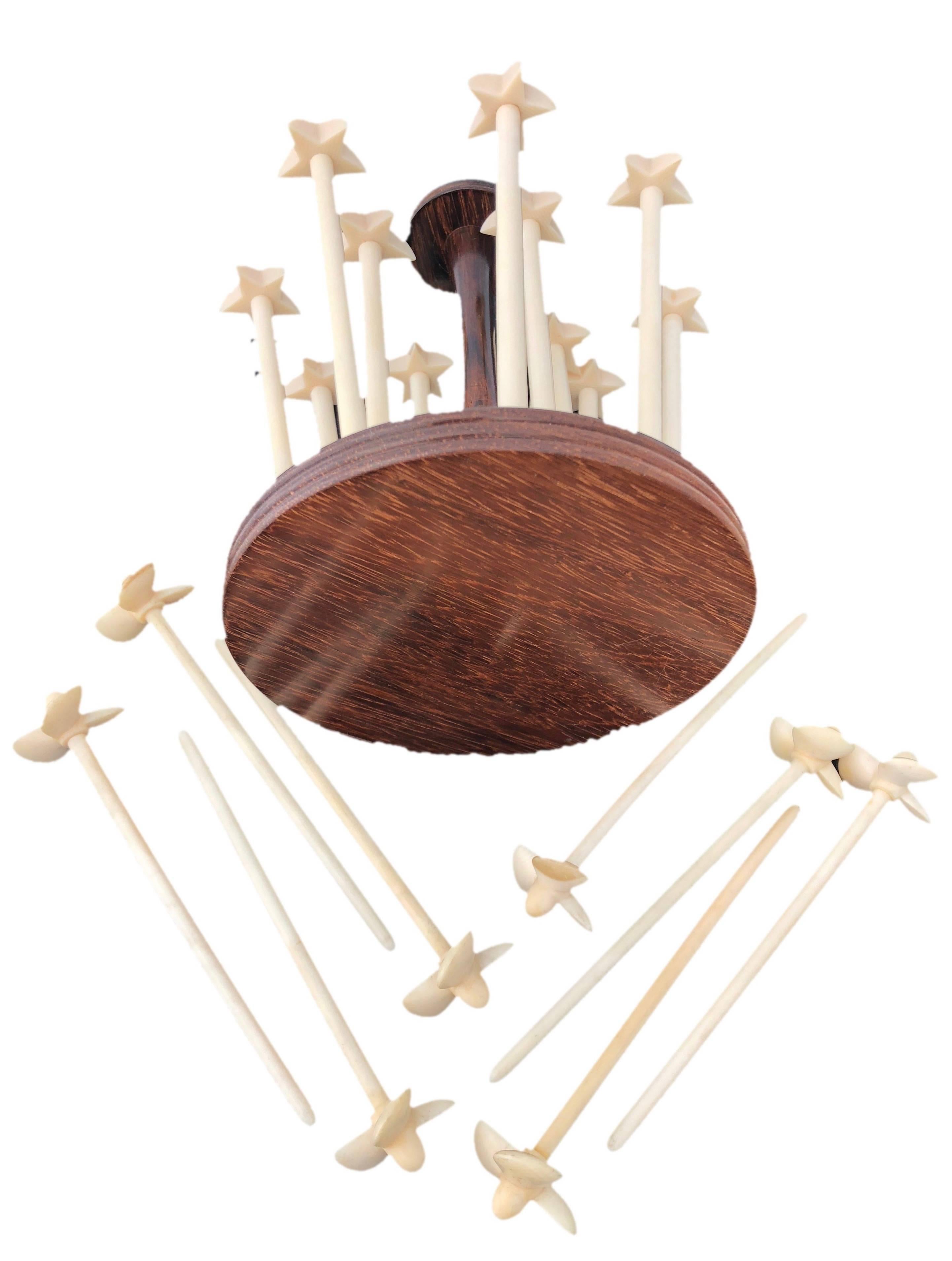 French Ivory Champagne Mosers, 12 Hand-Carved Stars Eight Propellers with Star Stand