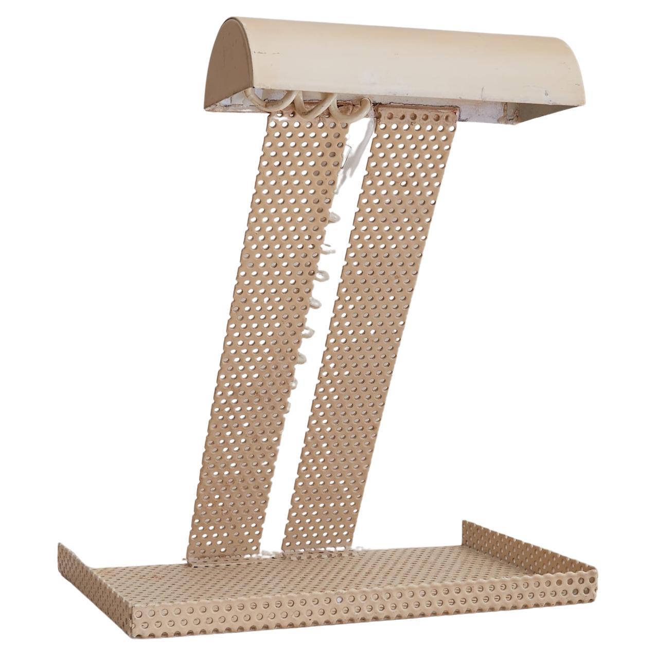 French Ivory Perforated Metal Desk Lamp in the Manner of Mathieu Matégot, 1960s
