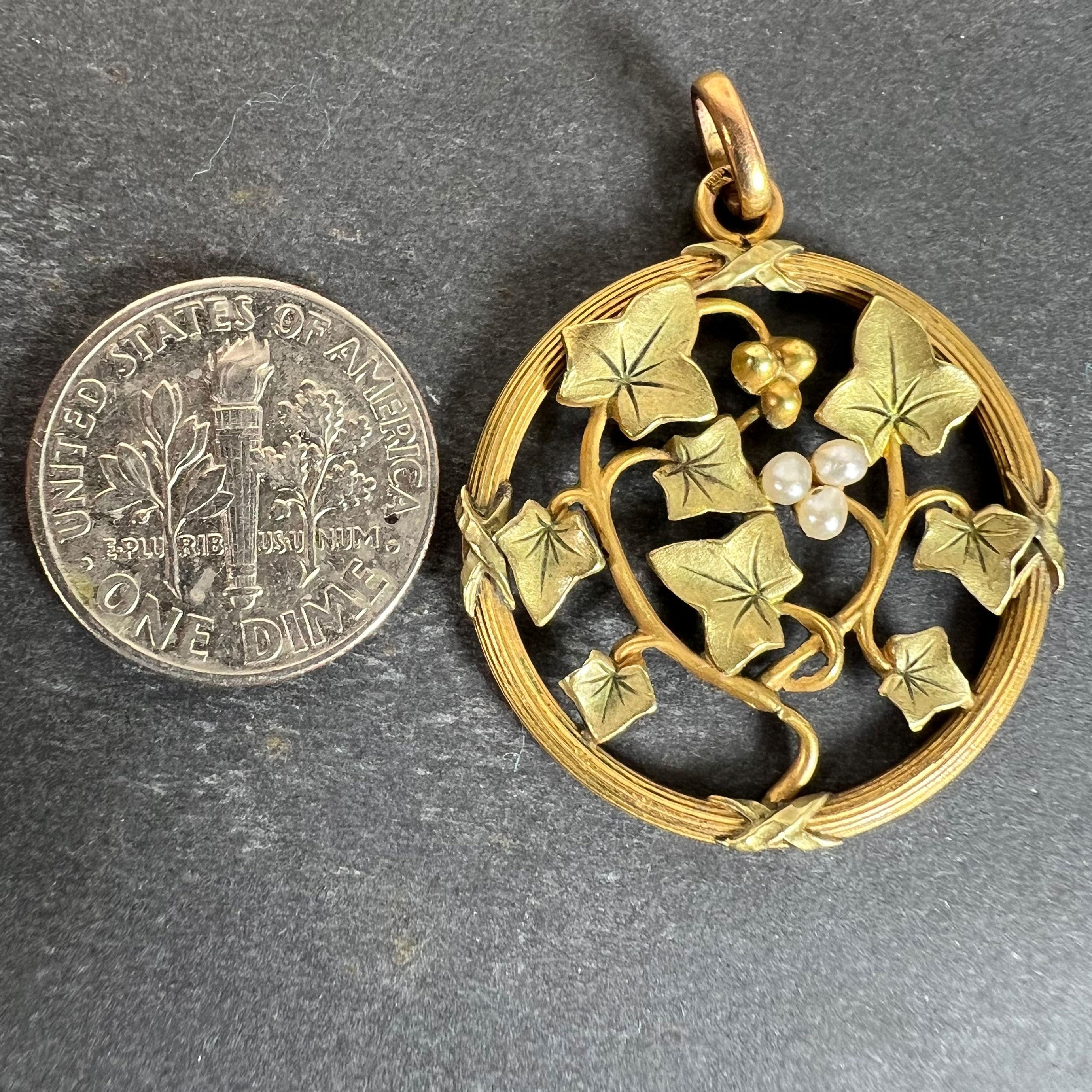 Pendentif en or jaune rose blanc 18K avec breloque en perles de rocaille French Ivy Leaves Rolle en vente 5