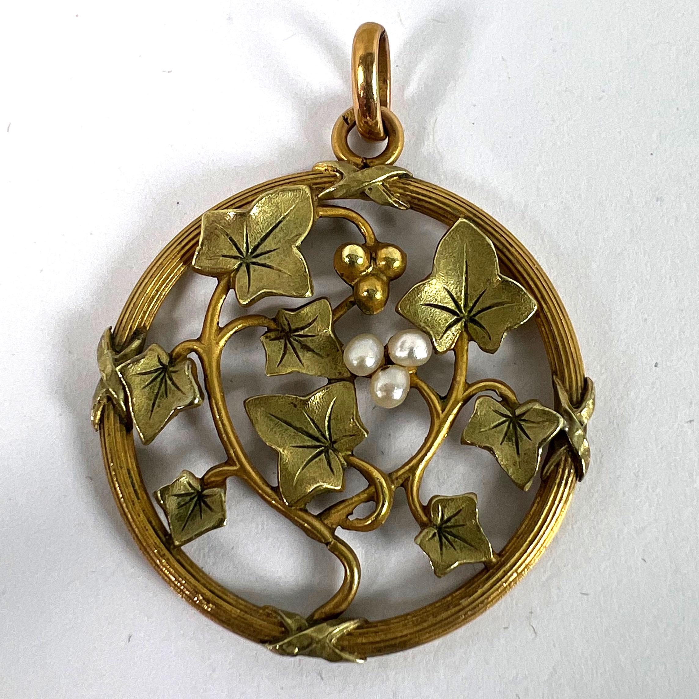Pendentif en or jaune rose blanc 18K avec breloque en perles de rocaille French Ivy Leaves Rolle en vente 6