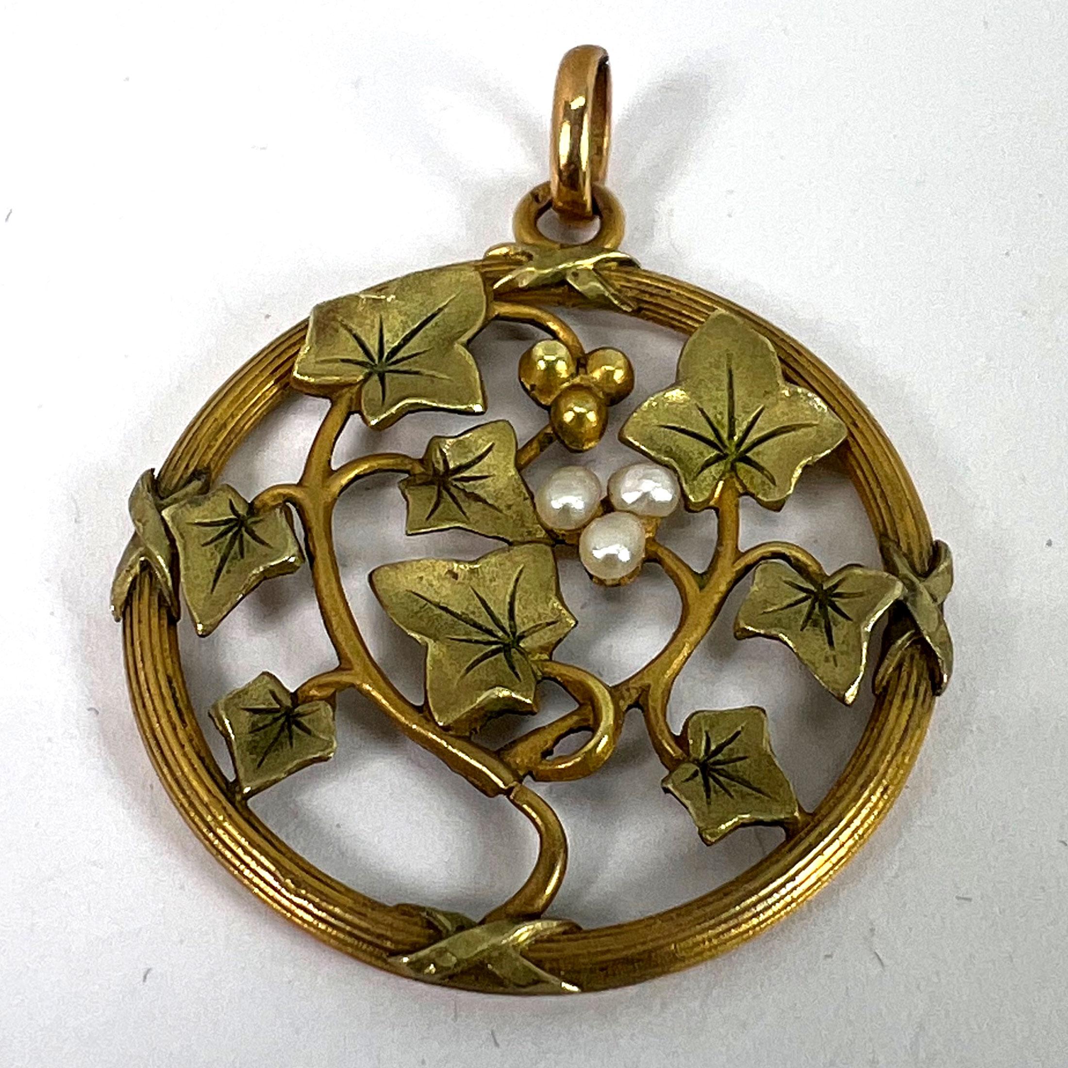 Pendentif en or jaune rose blanc 18K avec breloque en perles de rocaille French Ivy Leaves Rolle en vente 7