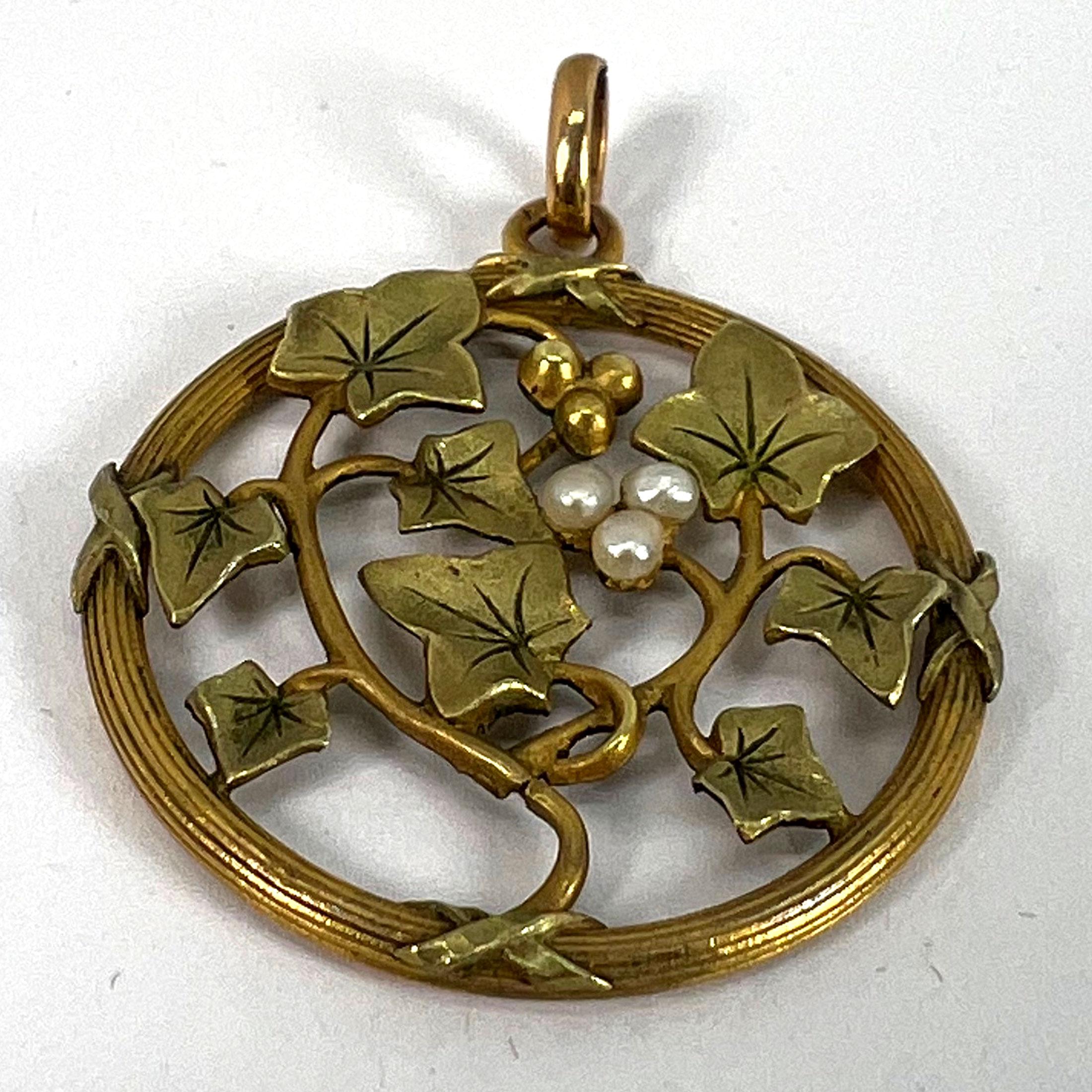 Pendentif en or jaune rose blanc 18K avec breloque en perles de rocaille French Ivy Leaves Rolle en vente 8