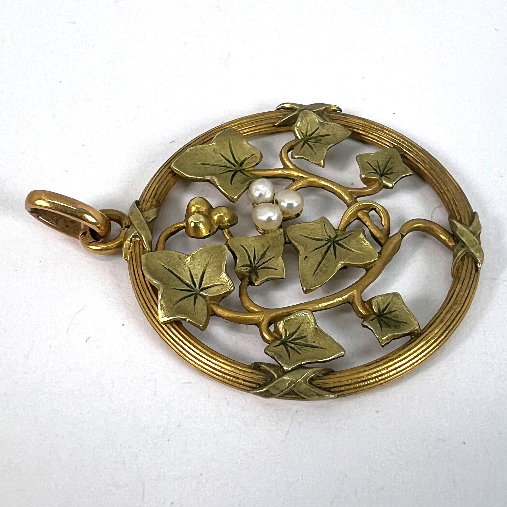 Pendentif en or jaune rose blanc 18K avec breloque en perles de rocaille French Ivy Leaves Rolle en vente 9
