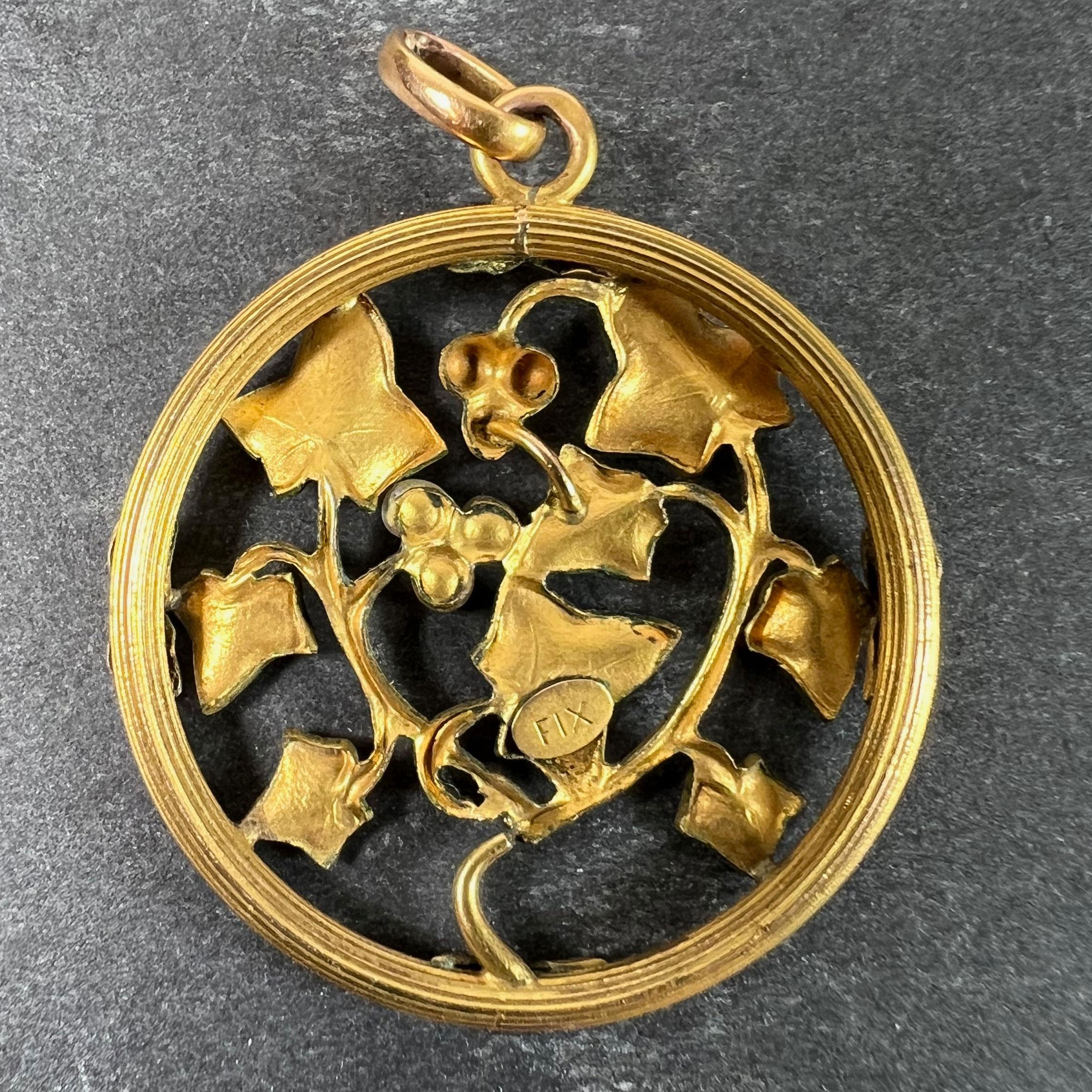 Non taillé Pendentif en or jaune rose blanc 18K avec breloque en perles de rocaille French Ivy Leaves Rolle en vente