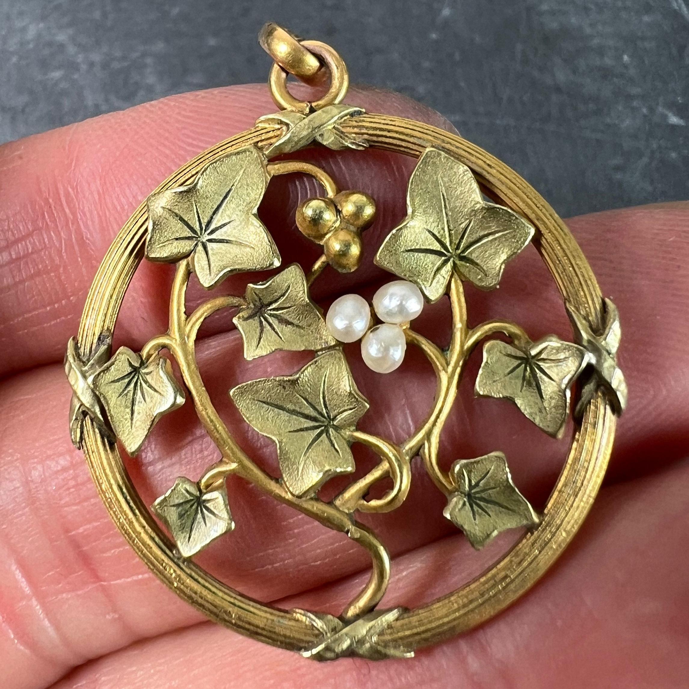 Pendentif en or jaune rose blanc 18K avec breloque en perles de rocaille French Ivy Leaves Rolle Pour femmes en vente