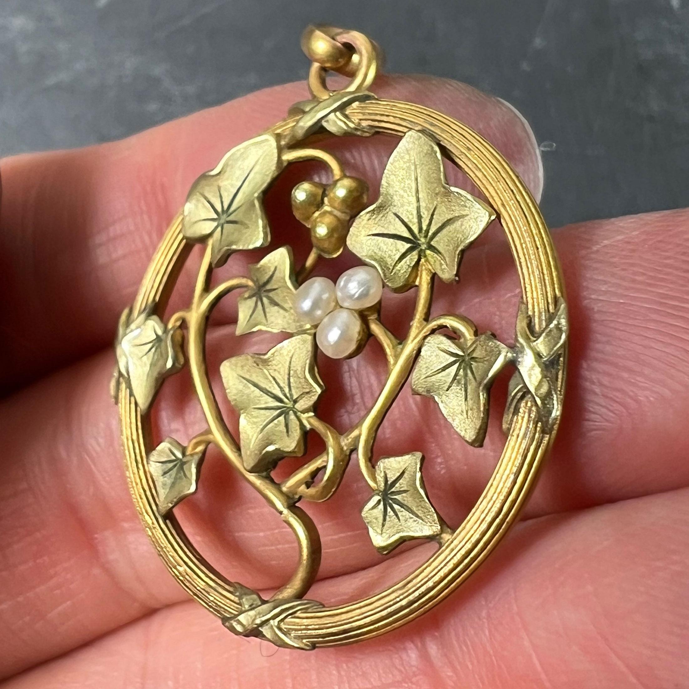 Pendentif en or jaune rose blanc 18K avec breloque en perles de rocaille French Ivy Leaves Rolle en vente 1