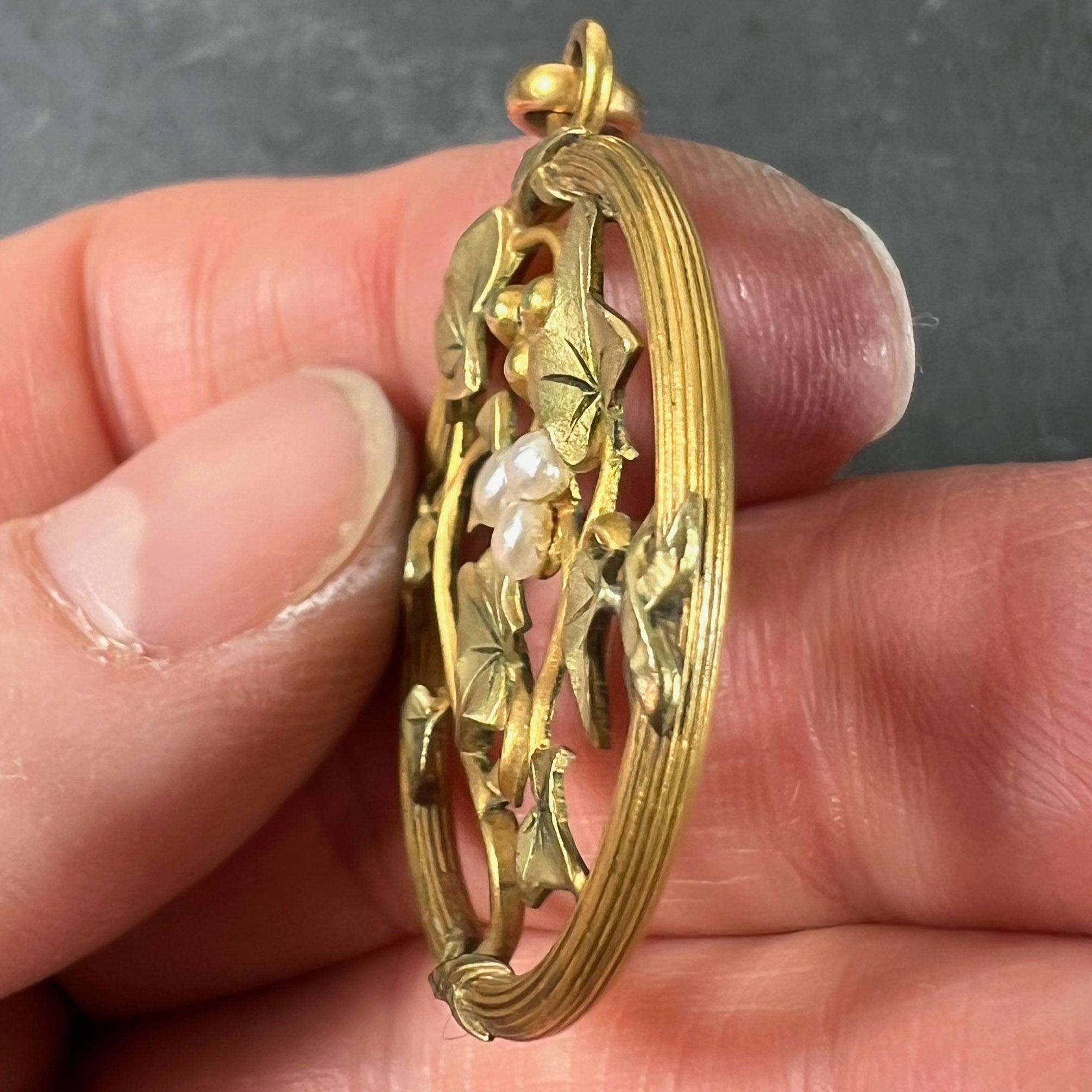 Pendentif en or jaune rose blanc 18K avec breloque en perles de rocaille French Ivy Leaves Rolle en vente 2