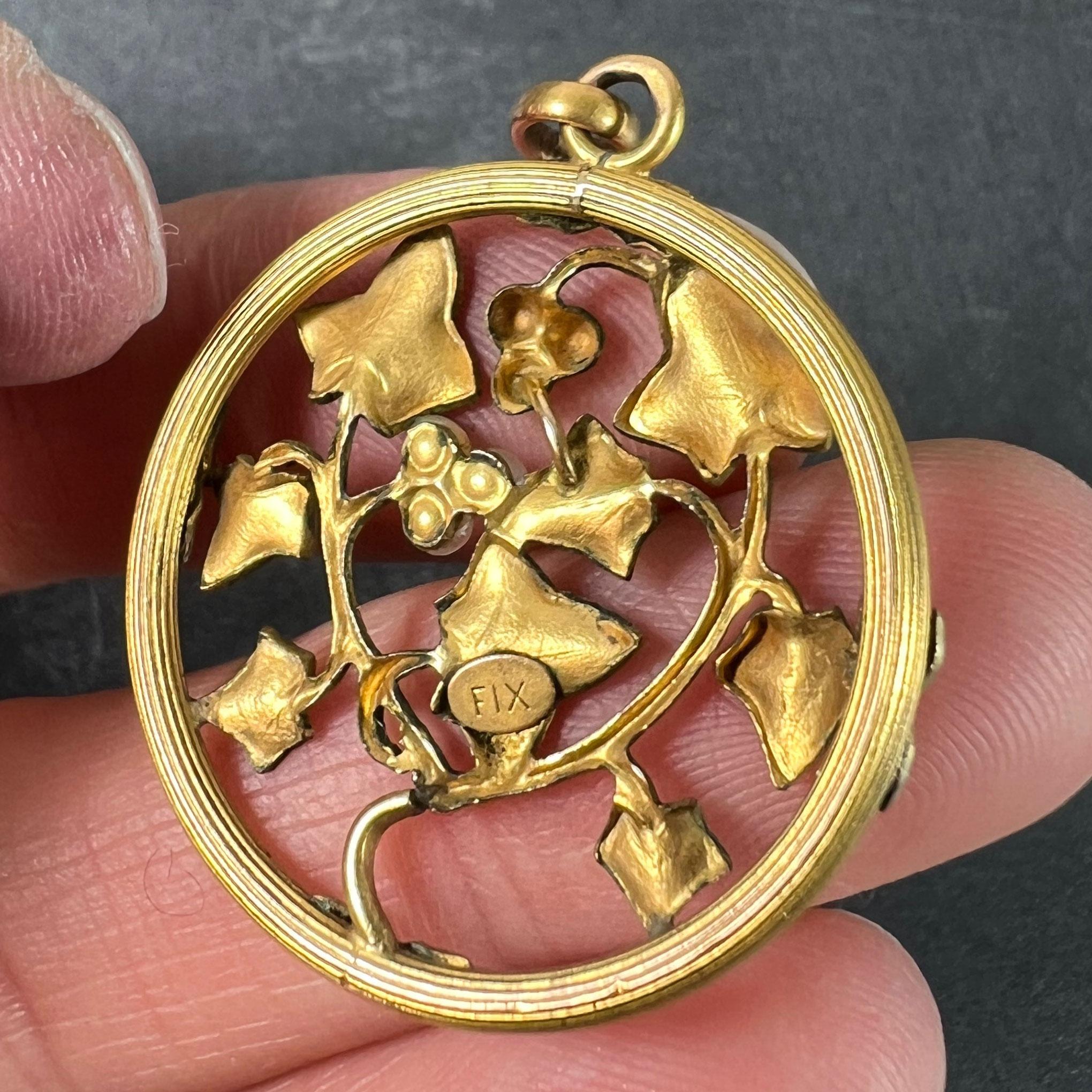 Pendentif en or jaune rose blanc 18K avec breloque en perles de rocaille French Ivy Leaves Rolle en vente 3