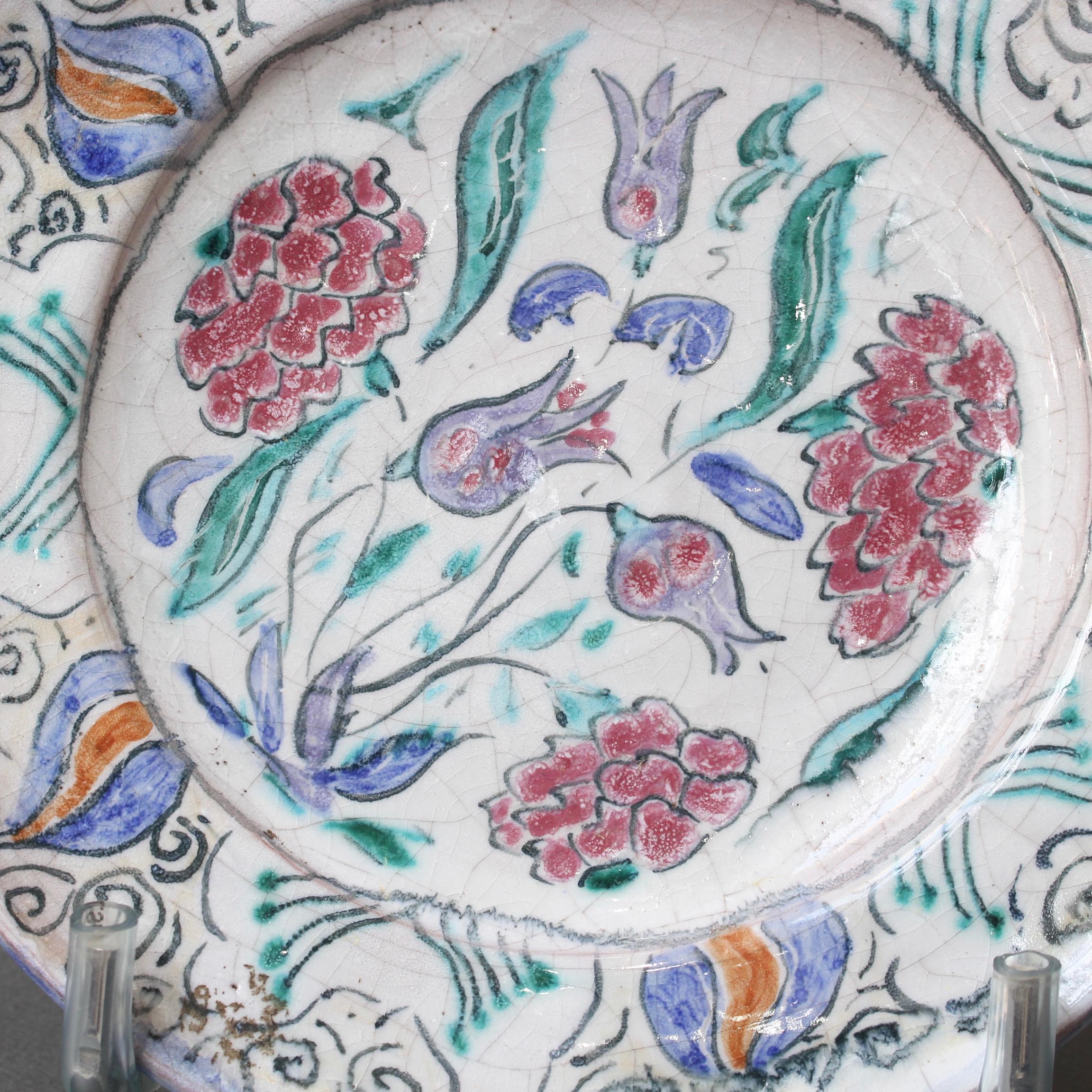 French Iznik-Inspired Ceramic Decorative Plate by Édouard Cazaux, circa 1930s For Sale 2
