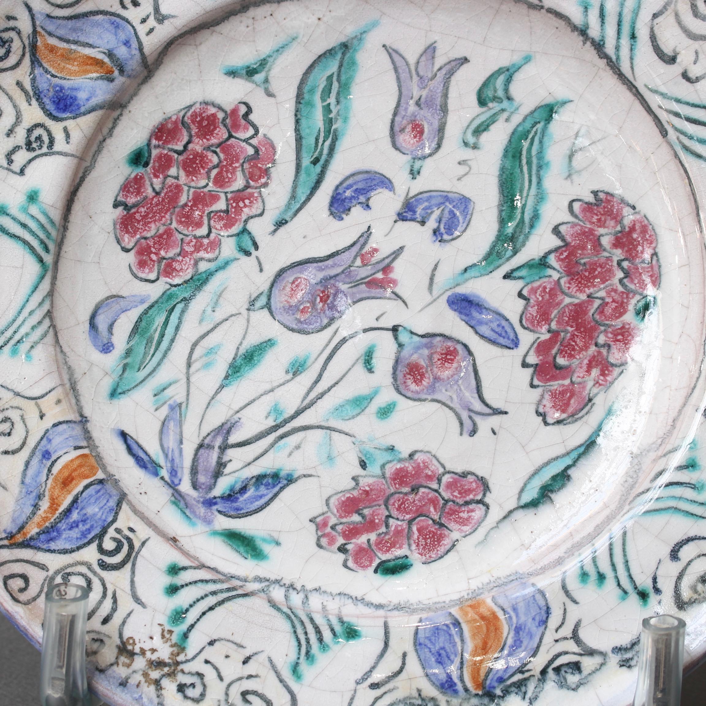 French Iznik-Inspired Ceramic Decorative Plate by Édouard Cazaux, circa 1930s For Sale 4