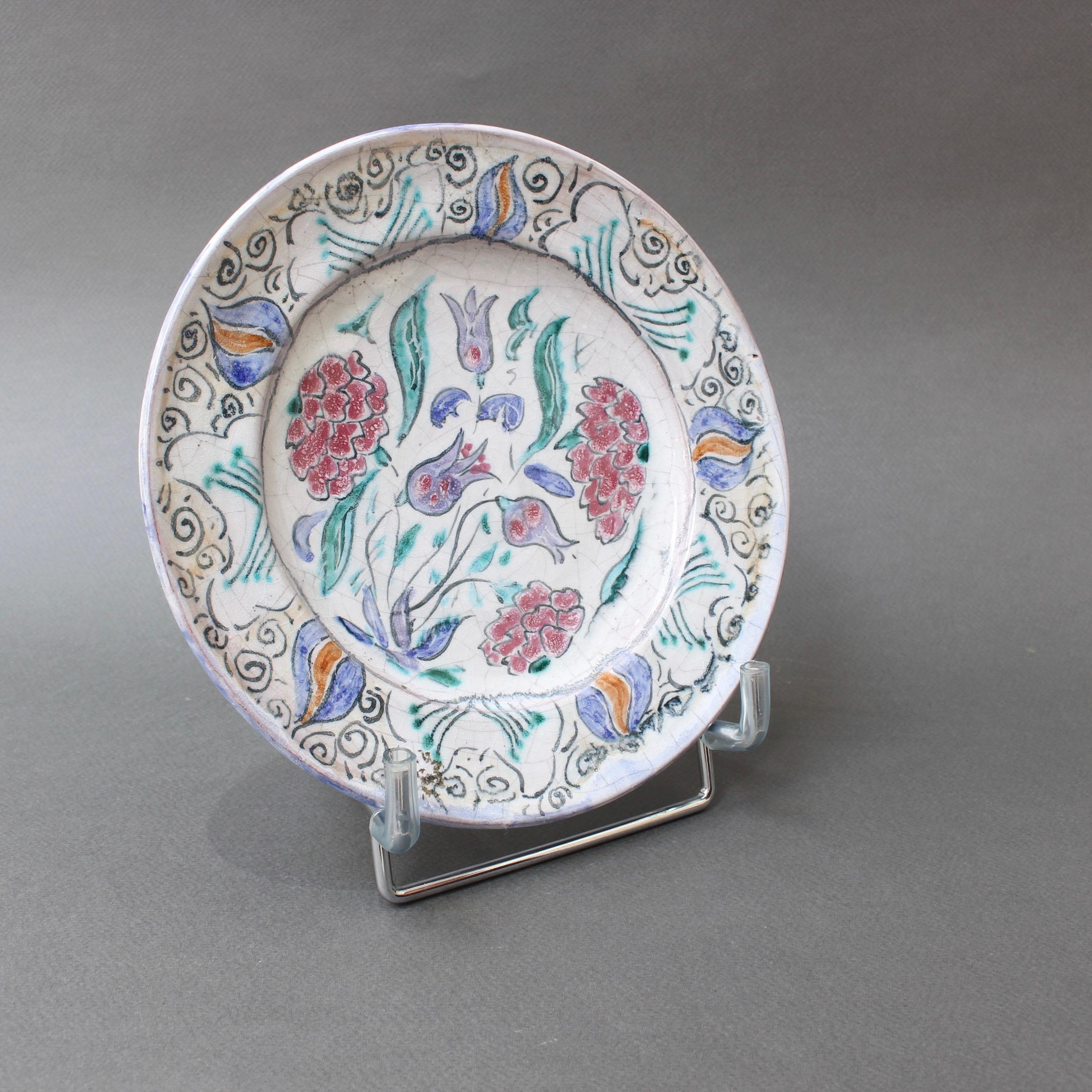 Mid-20th Century French Iznik-Inspired Ceramic Decorative Plate by Édouard Cazaux, circa 1930s For Sale