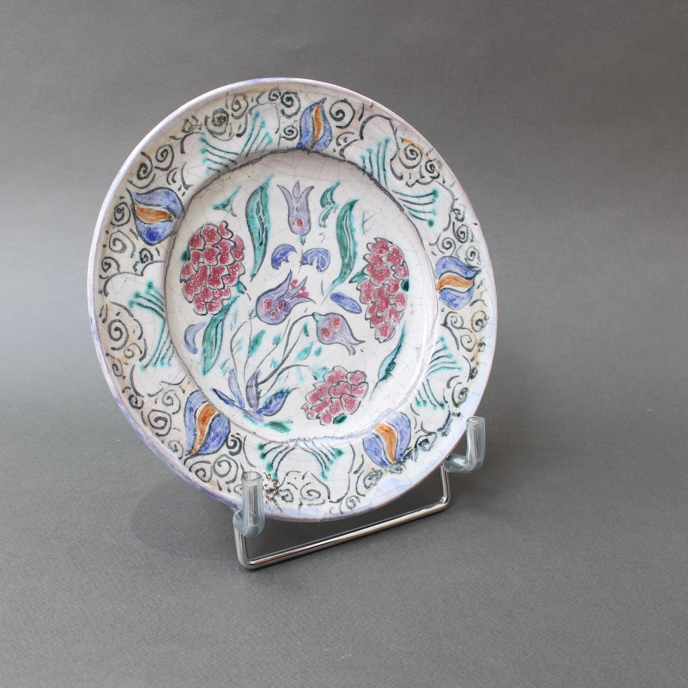 Art Deco French Iznik-Inspired Ceramic Decorative Plate by Édouard Cazaux, circa 1930s For Sale