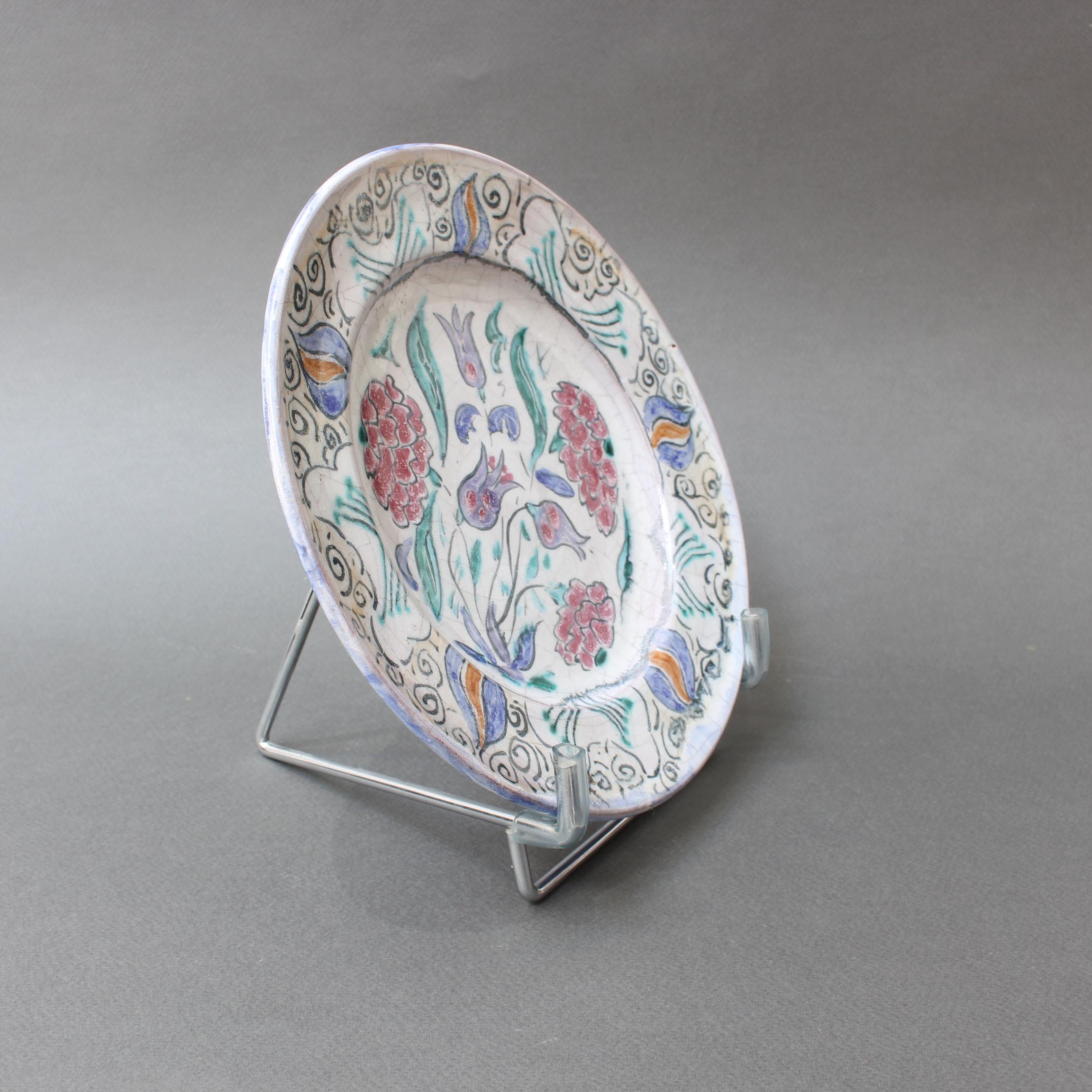 French Iznik-Inspired Ceramic Decorative Plate by Édouard Cazaux, circa 1930s For Sale 1