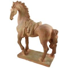 French J. de Monpesat 1940s Figural Terracotta Horse Sculpture