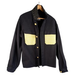 French Jacket Black Yellow Lurex Pockets Black Lurex Tweed Gold Buttons 