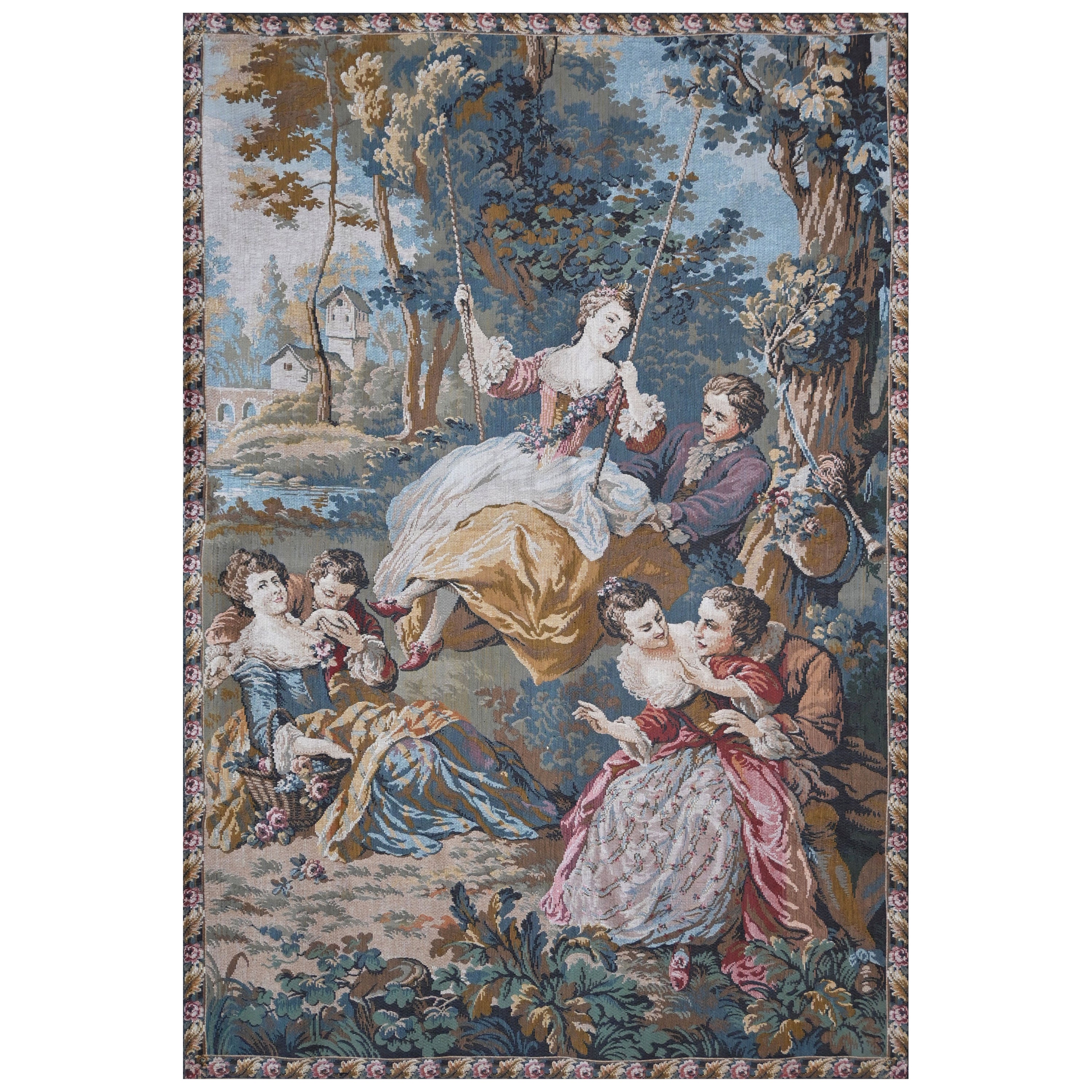 French Jacquard tapestry by Art de Lys - The Swing, after jean-Honoré Fragonard For Sale