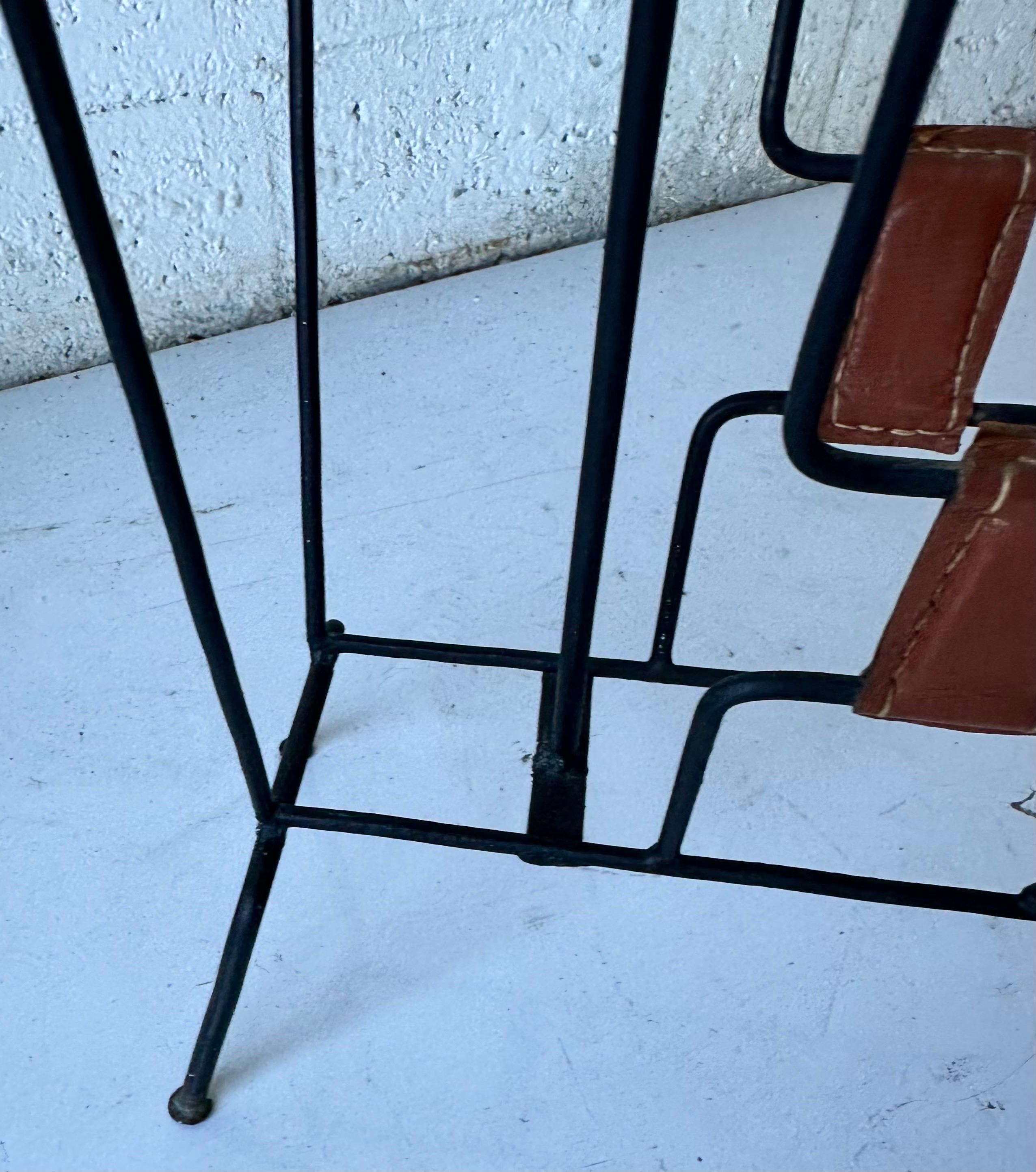 Leather French Jacques Adnet Magazine Rack For Sale