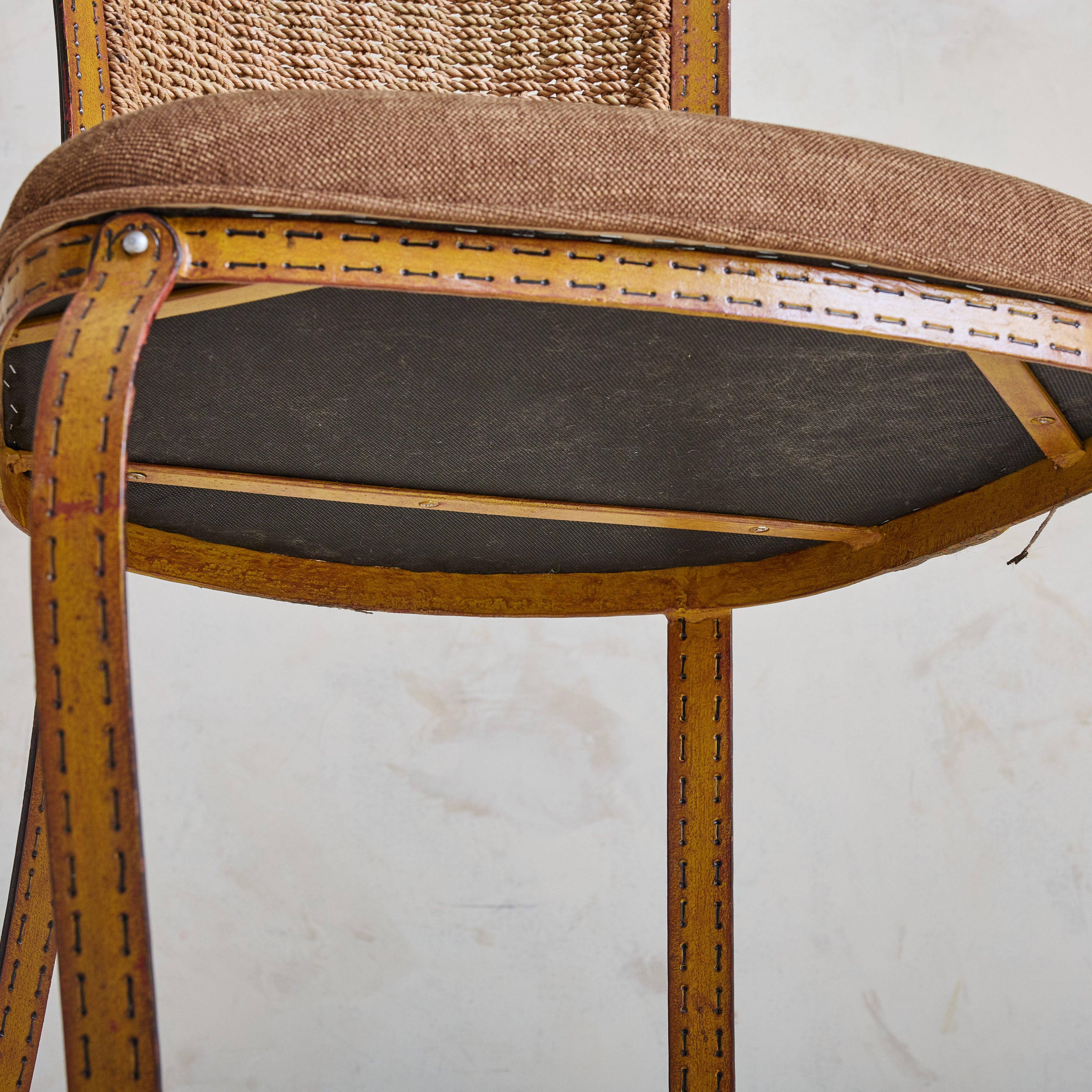 Chaise d'appoint française de style Jacques Adnet en fer et cuir, années 1960 - 3 disponibles en vente 3