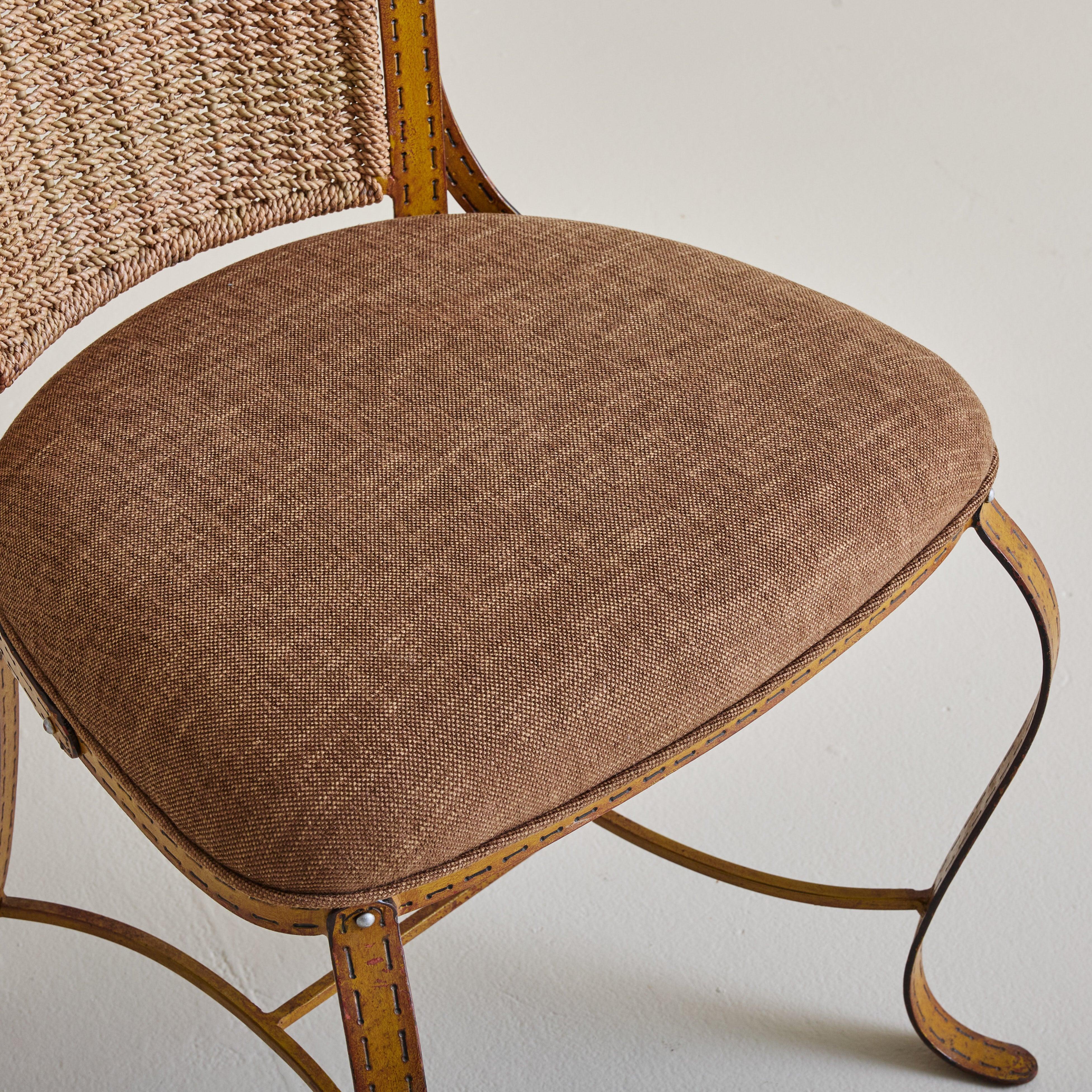 Cuir Chaise d'appoint française de style Jacques Adnet en fer et cuir, années 1960 - 3 disponibles en vente
