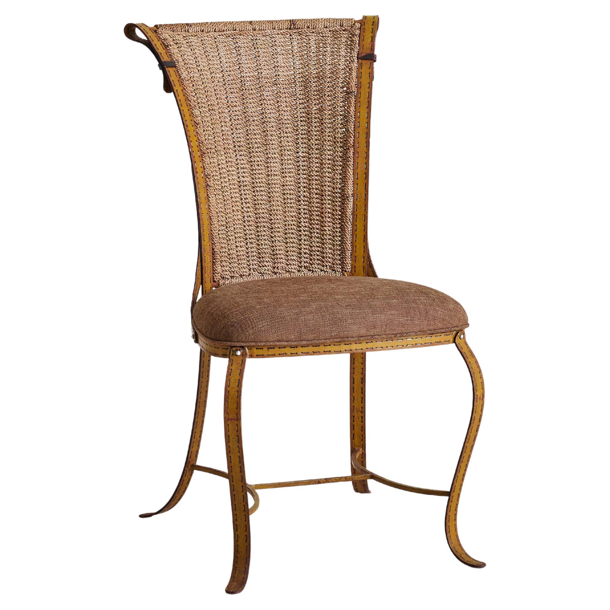 Sedia da salotto francese in ferro e pelle in stile Jacques Adnet, anni '60 - 3 disponibili