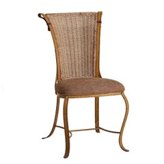 French Jacques Adnet Style Iron + Leather Accent Chair, 1960s