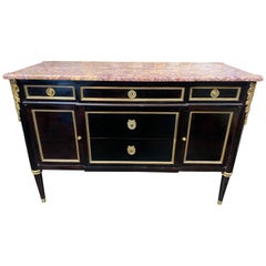 French Jansen Style Black Lacquered Commode with Bronze Mounts