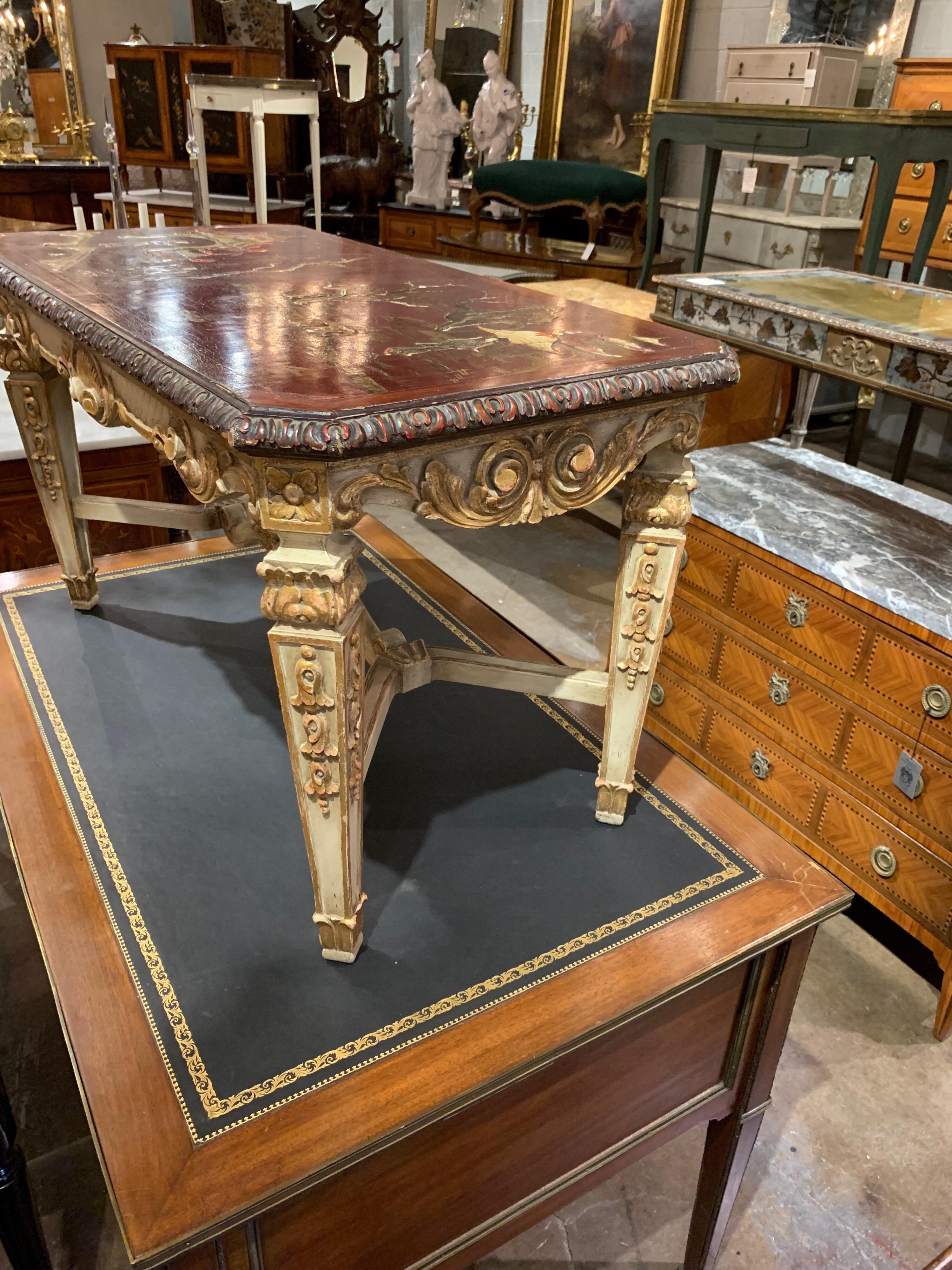 French Jansen Carved Parcel Gilt and Chinoiserie Low Table In Good Condition In Dallas, TX