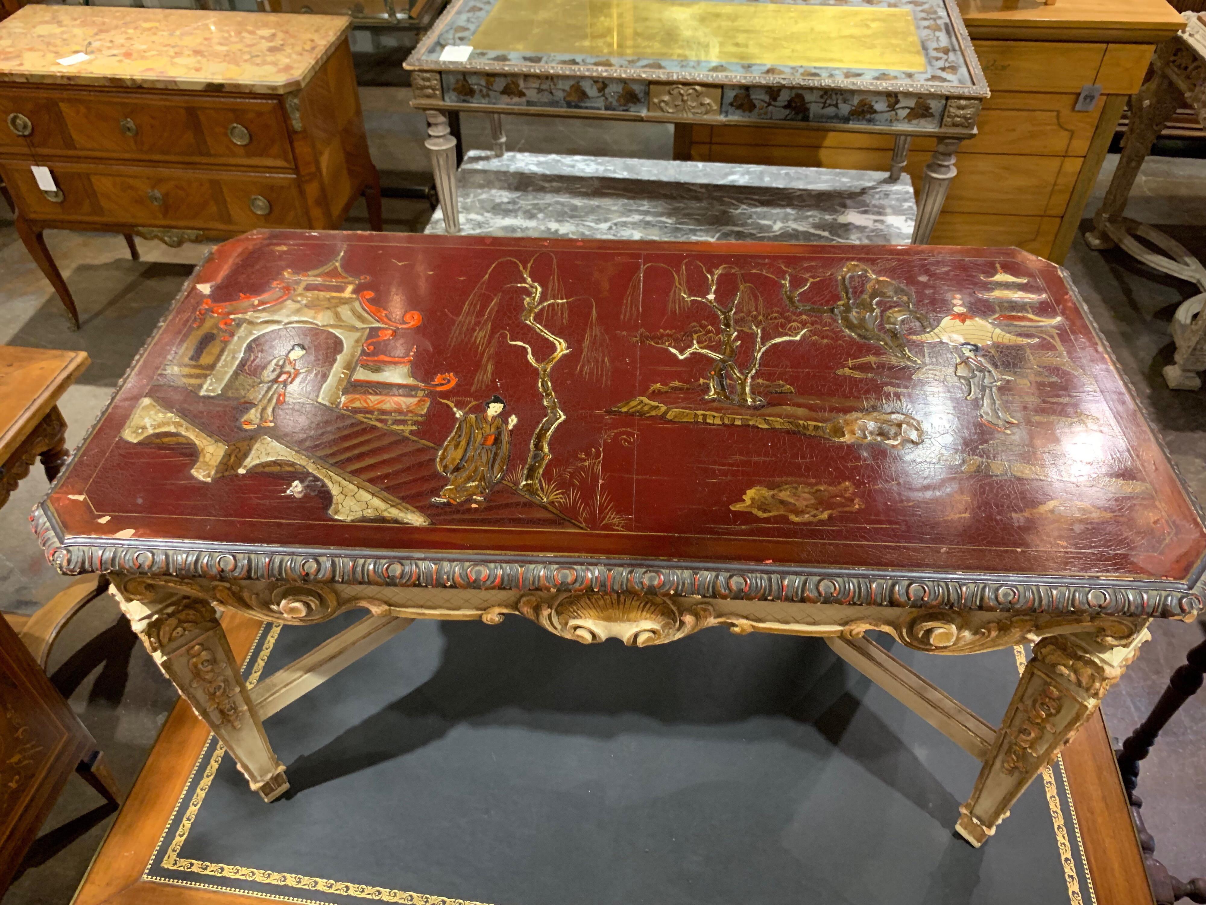 Wood French Jansen Carved Parcel Gilt and Chinoiserie Low Table