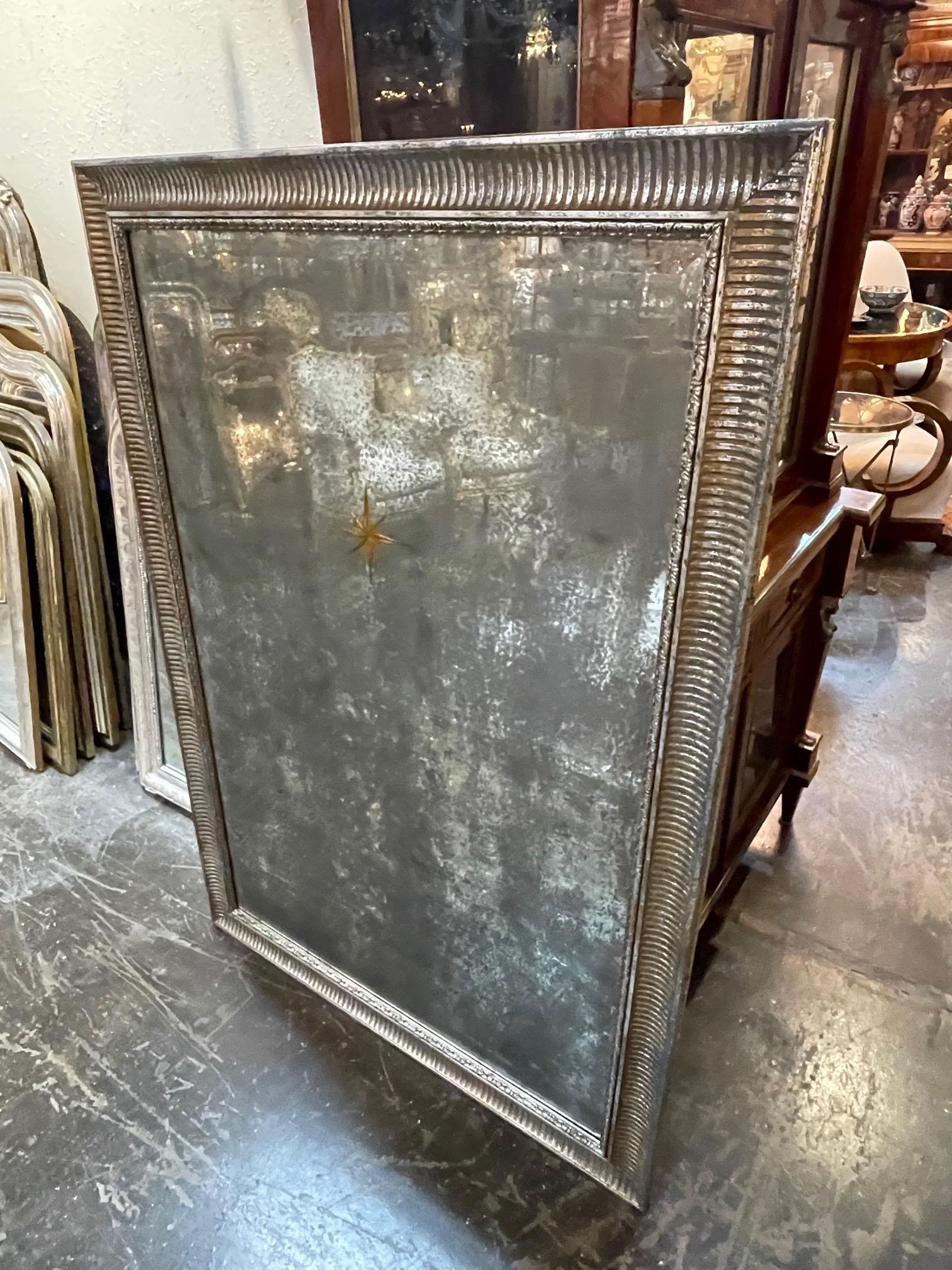 French Jansen Distressed Mirror with Eglomise Star In Good Condition In Dallas, TX