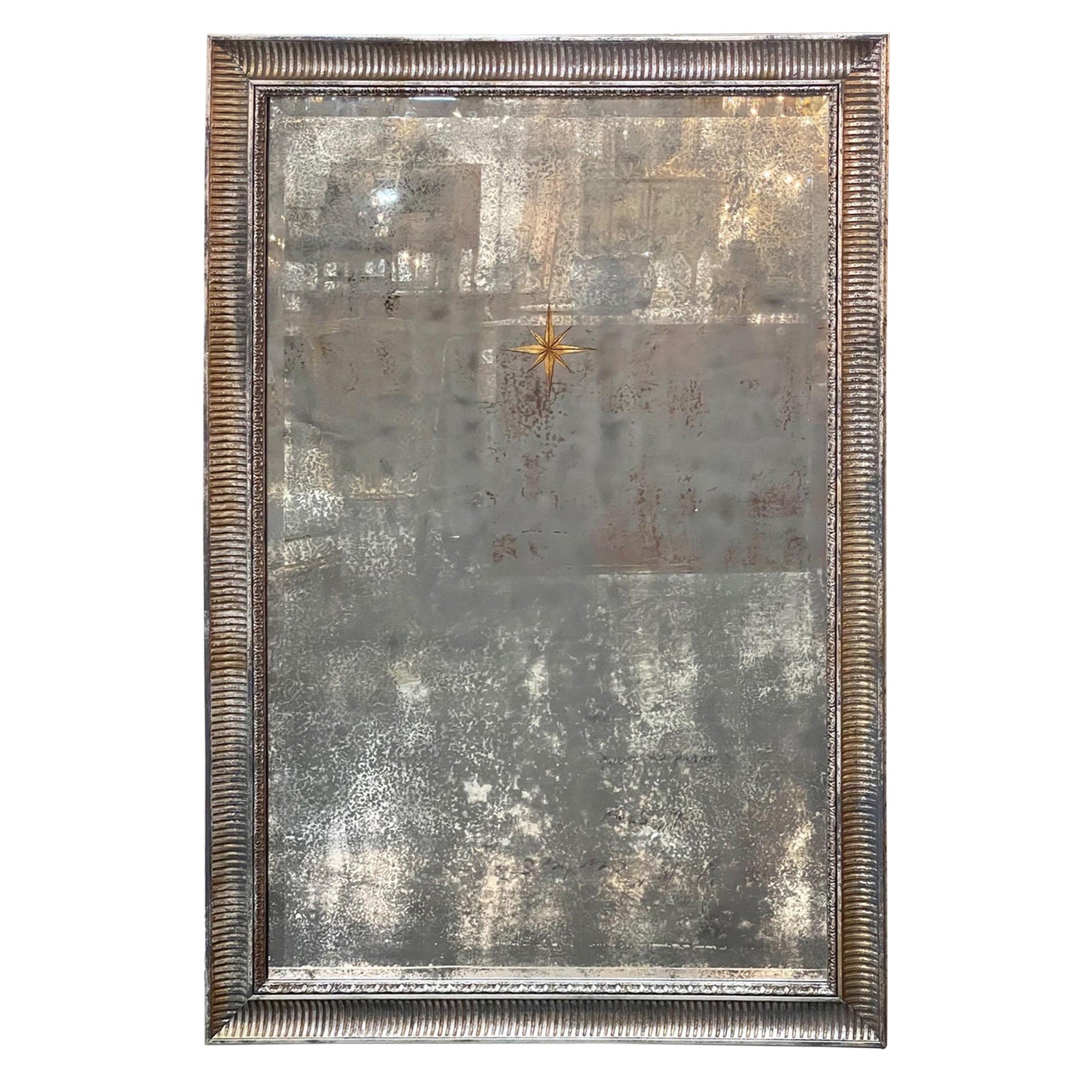 French Jansen Distressed Mirror with Eglomise Star