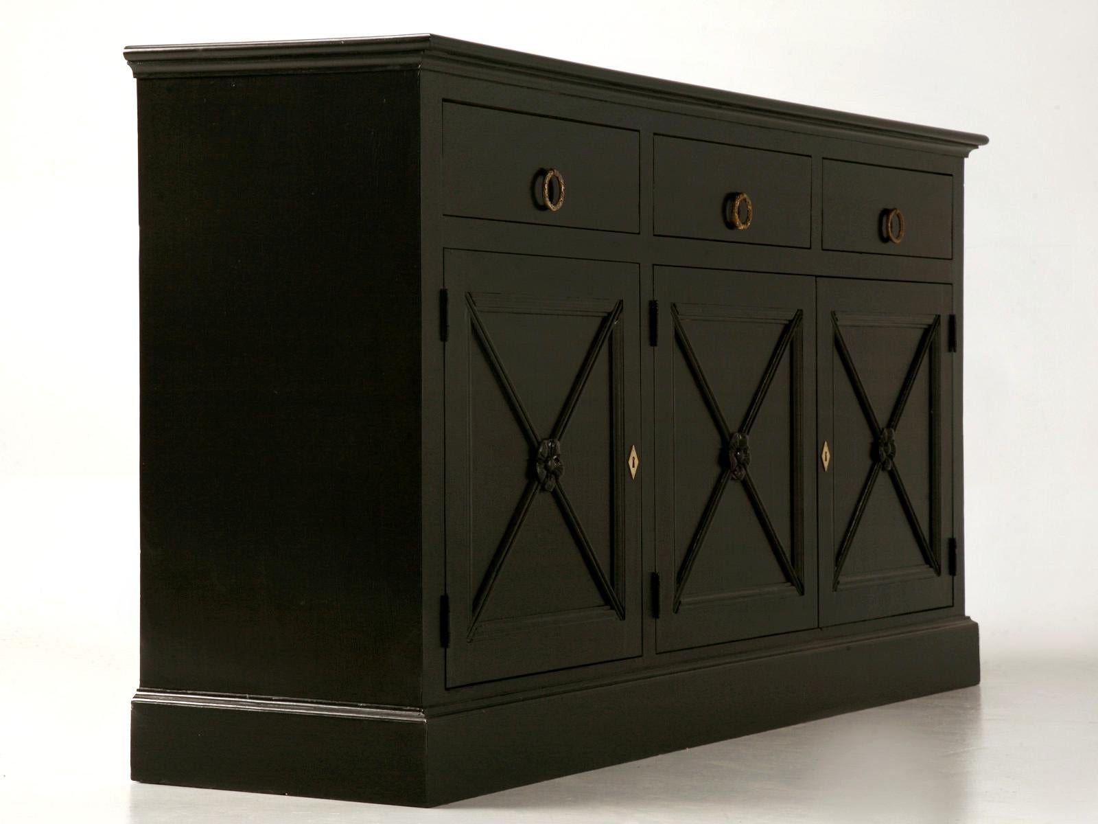 Jansen inspired handcrafted buffet in the French Directoire style. This Jansen inspired buffet is custom made in the Old Plank workshop and can be reproduced in any size and paint color. Make it your own! We are pleased to accommodate your design