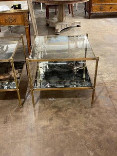 French Jansen Style Brass Side Tables