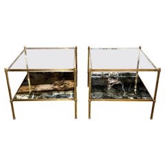 French Jansen Style Brass Side Tables