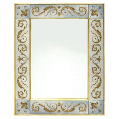 Specchio francese in stile Jansen in verre eglomise con un bel bordo, Francia