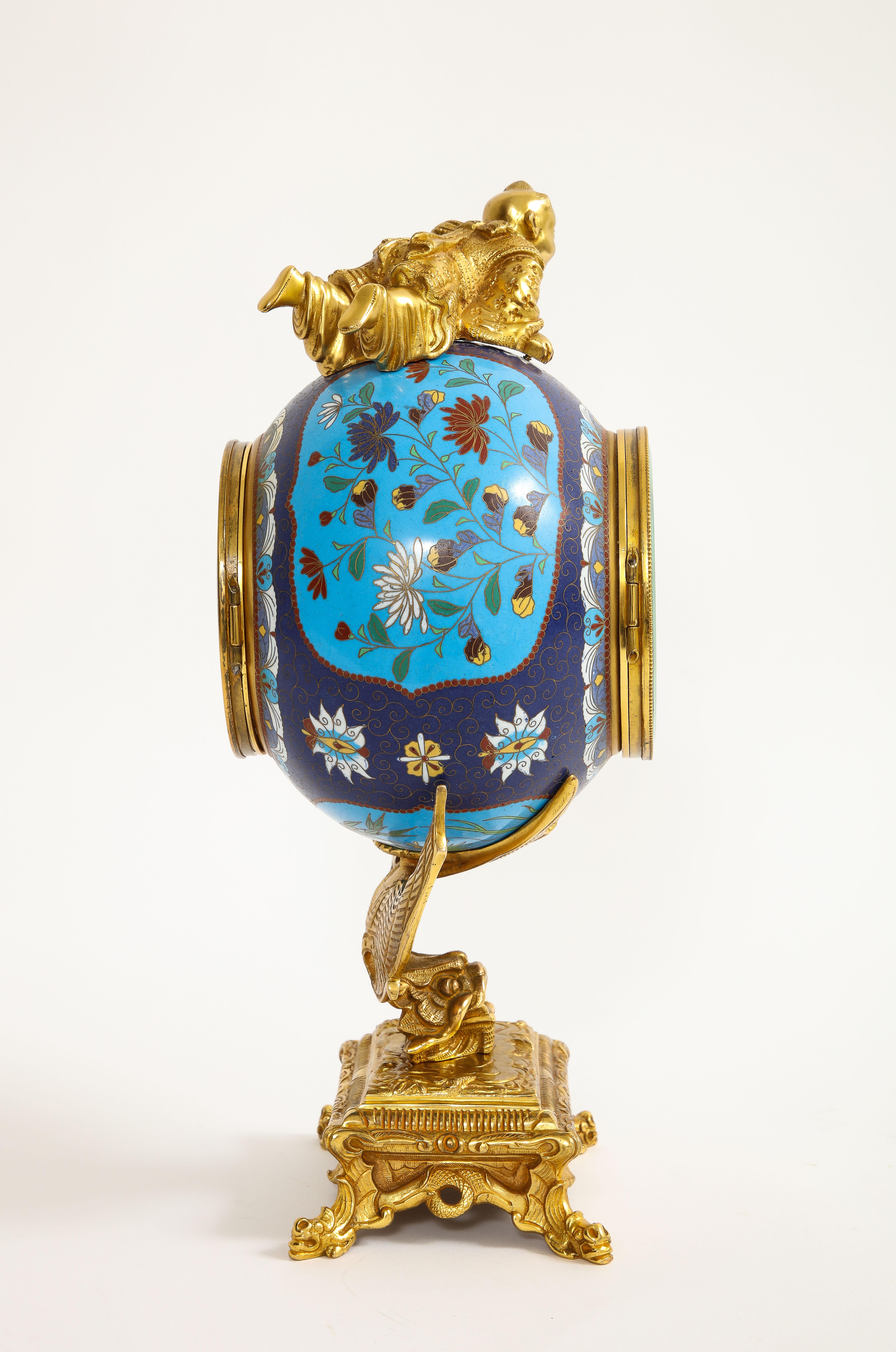 French Japanism Champleve Enamel Ormolu Mounted Clock, Christofle & Cie, 1800s For Sale 5