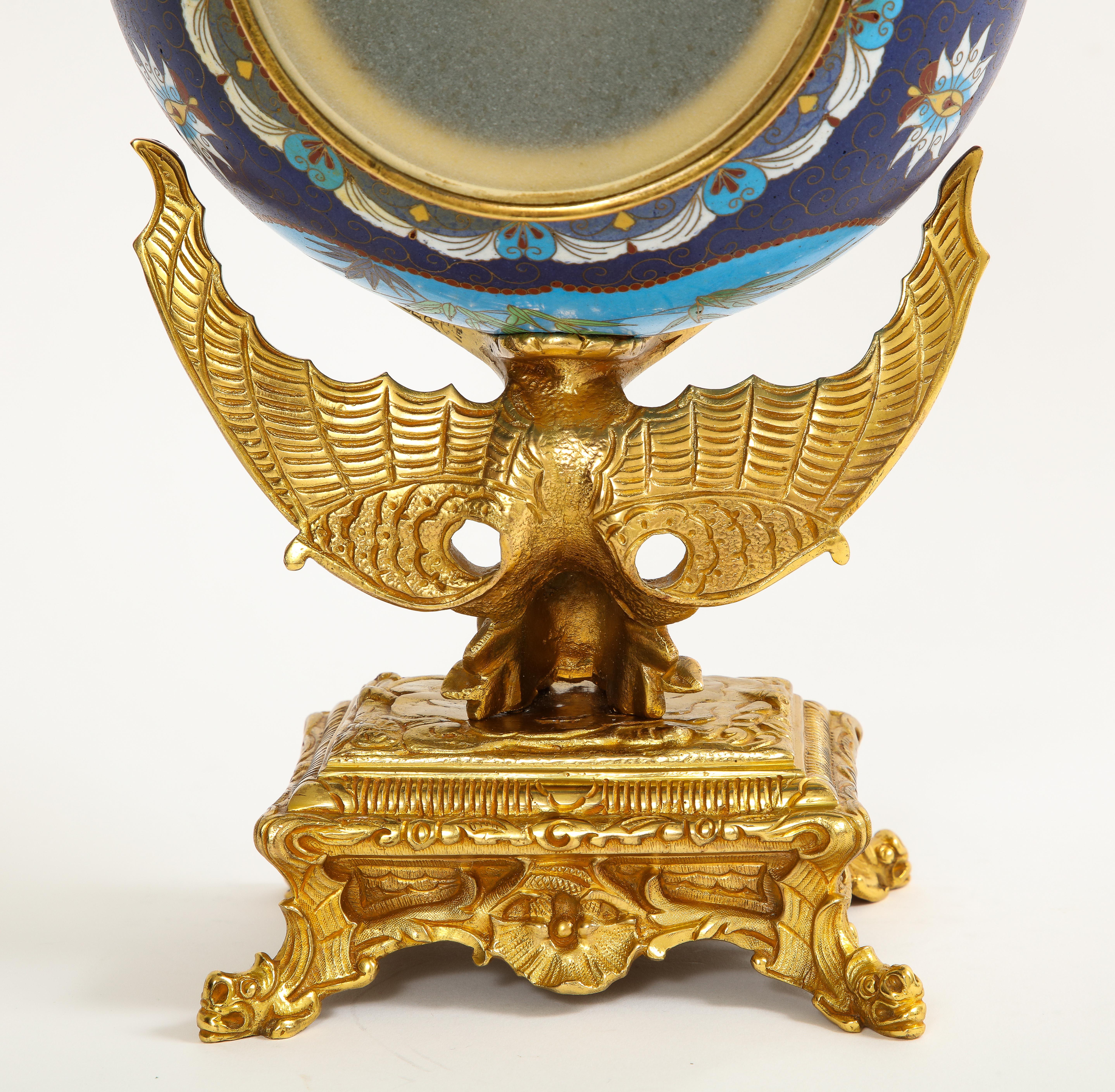 French Japanism Champleve Enamel Ormolu Mounted Clock, Christofle & Cie, 1800s For Sale 6