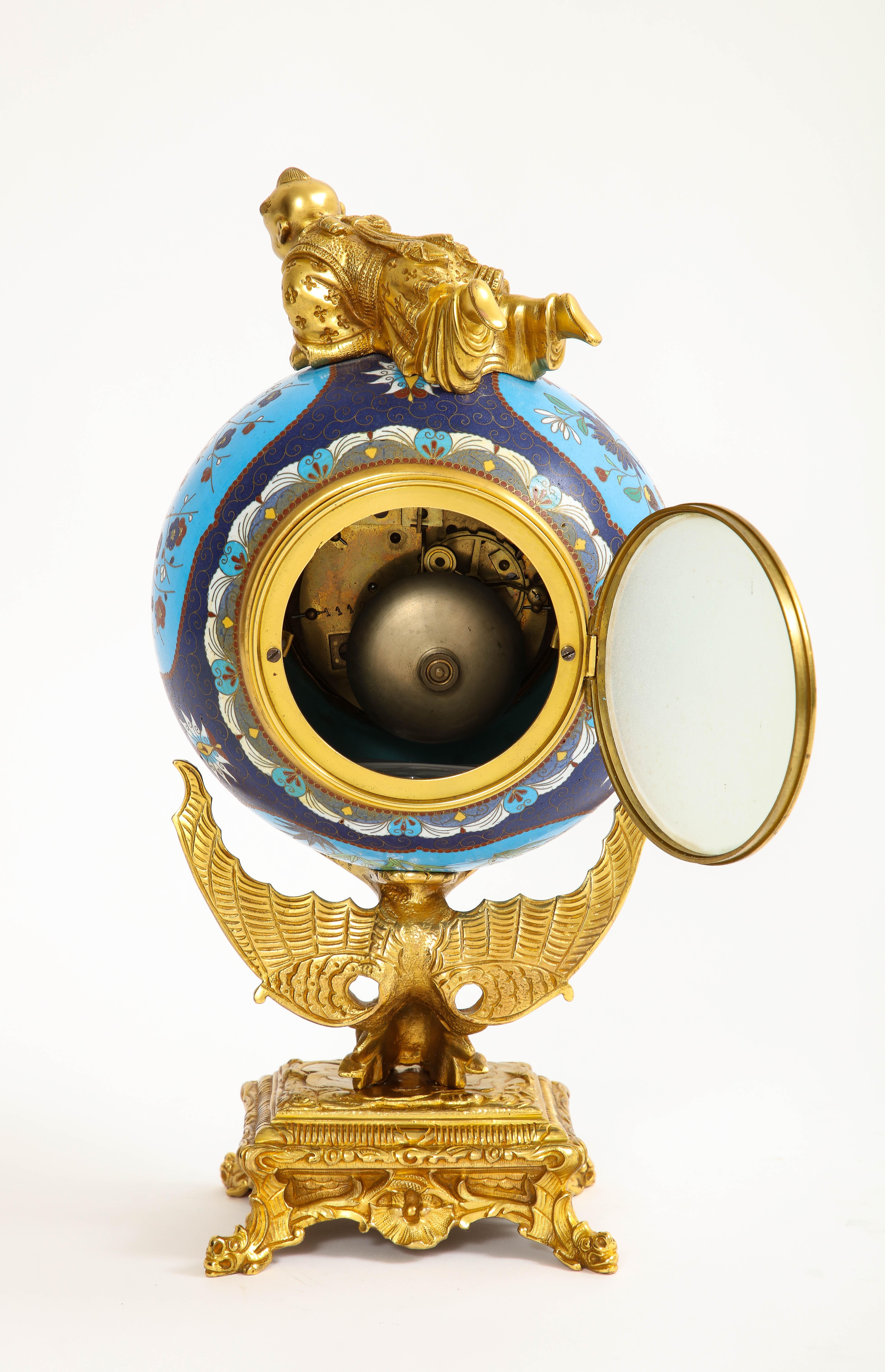 French Japanism Champleve Enamel Ormolu Mounted Clock, Christofle & Cie, 1800s For Sale 7